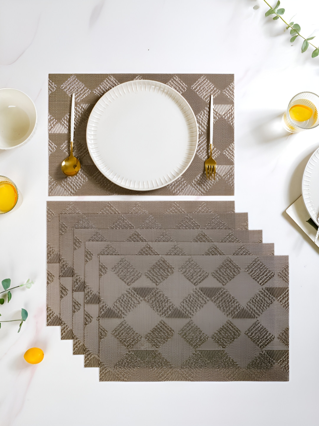 Nestasia Brown & Grey 6 Pieces Modern Mosaic Shiny Textured Anti-Slip Table Placemats