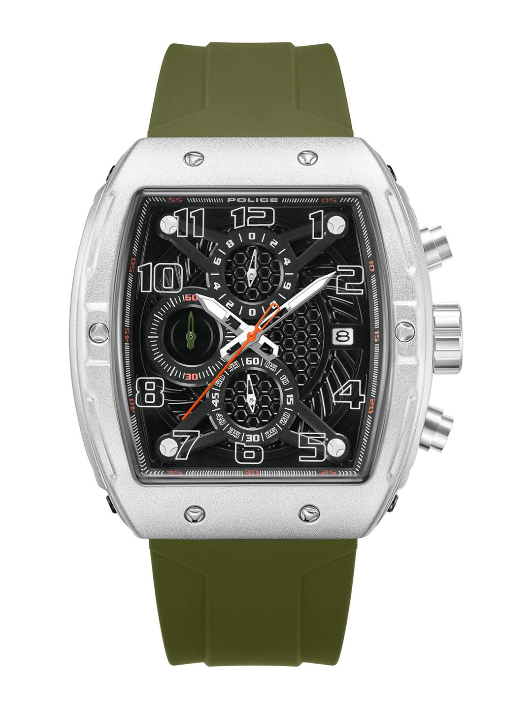 Police Men Rock Rebel Quartz Grey Tonneau Dial Watch - PLPEWGO0063104