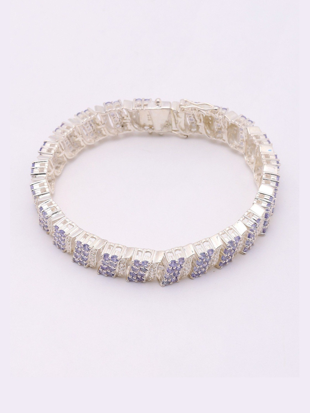 Exotic India Women Sterling Silver Cubic Zirconia Studded Cluster Wraparound Bracelet