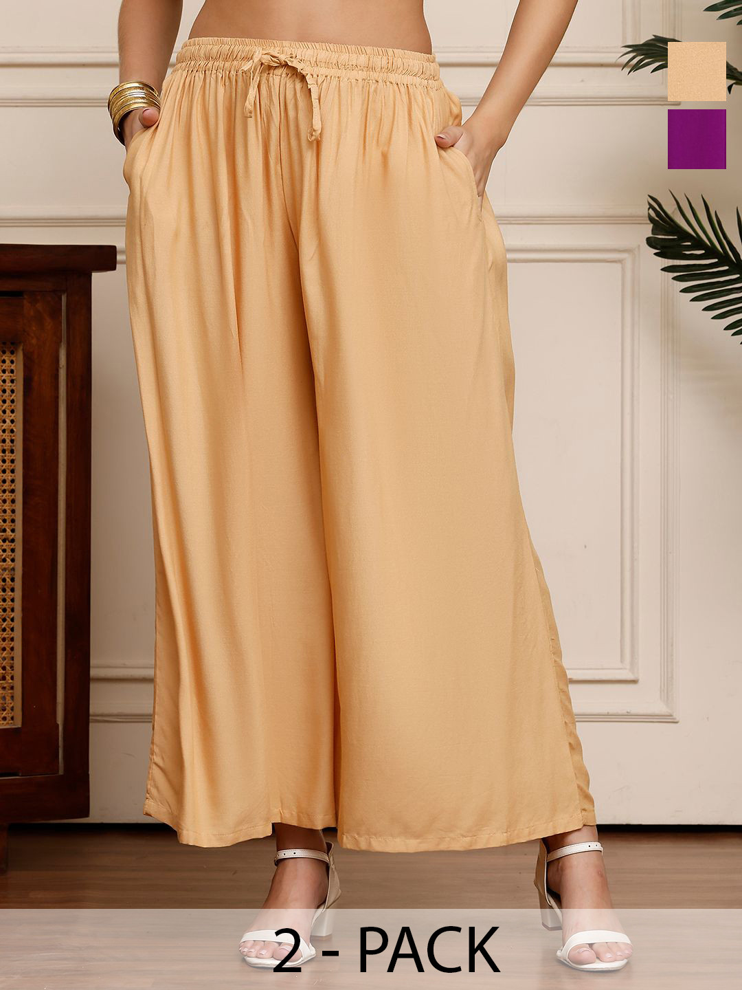 Valles365 by S.C. Women Pack Of 2 Flared Palazzos