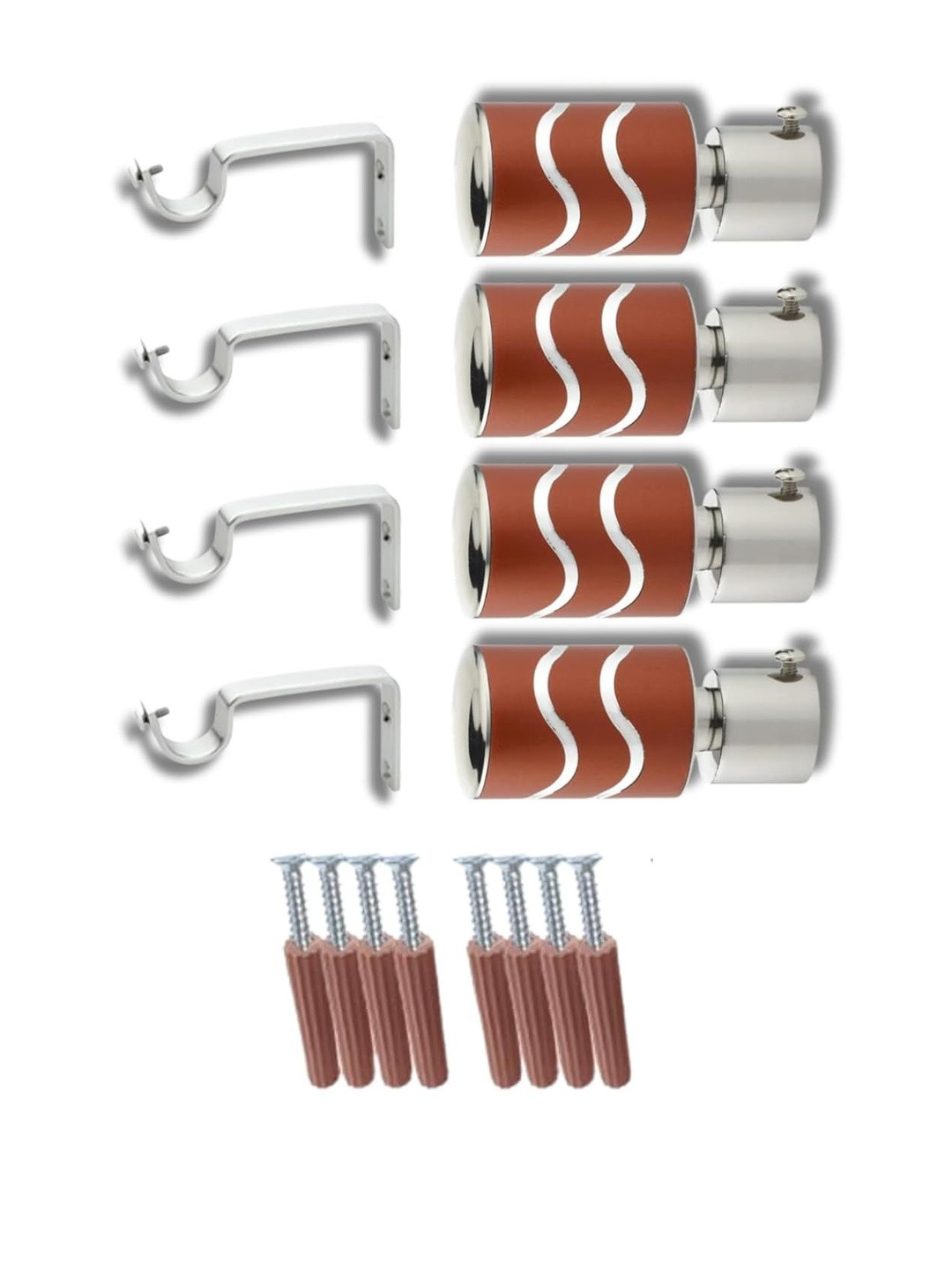 GLOXY Pair of 2 Red & Silver Aluminum Curtain Rods & Brackets