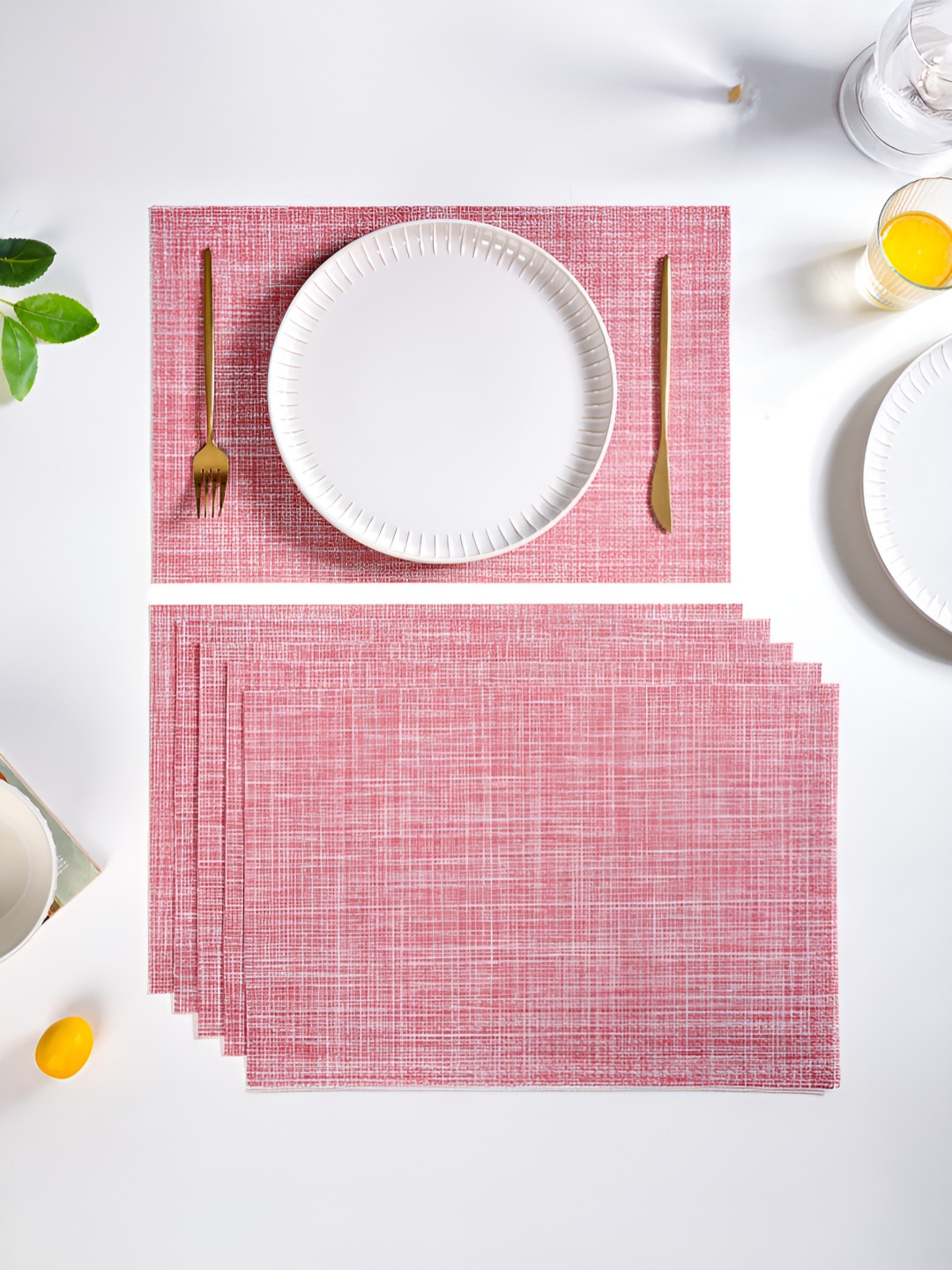 Nestasia Pink & White 6 Pieces Crosshatch Textured Anti-Slip Table Placemats