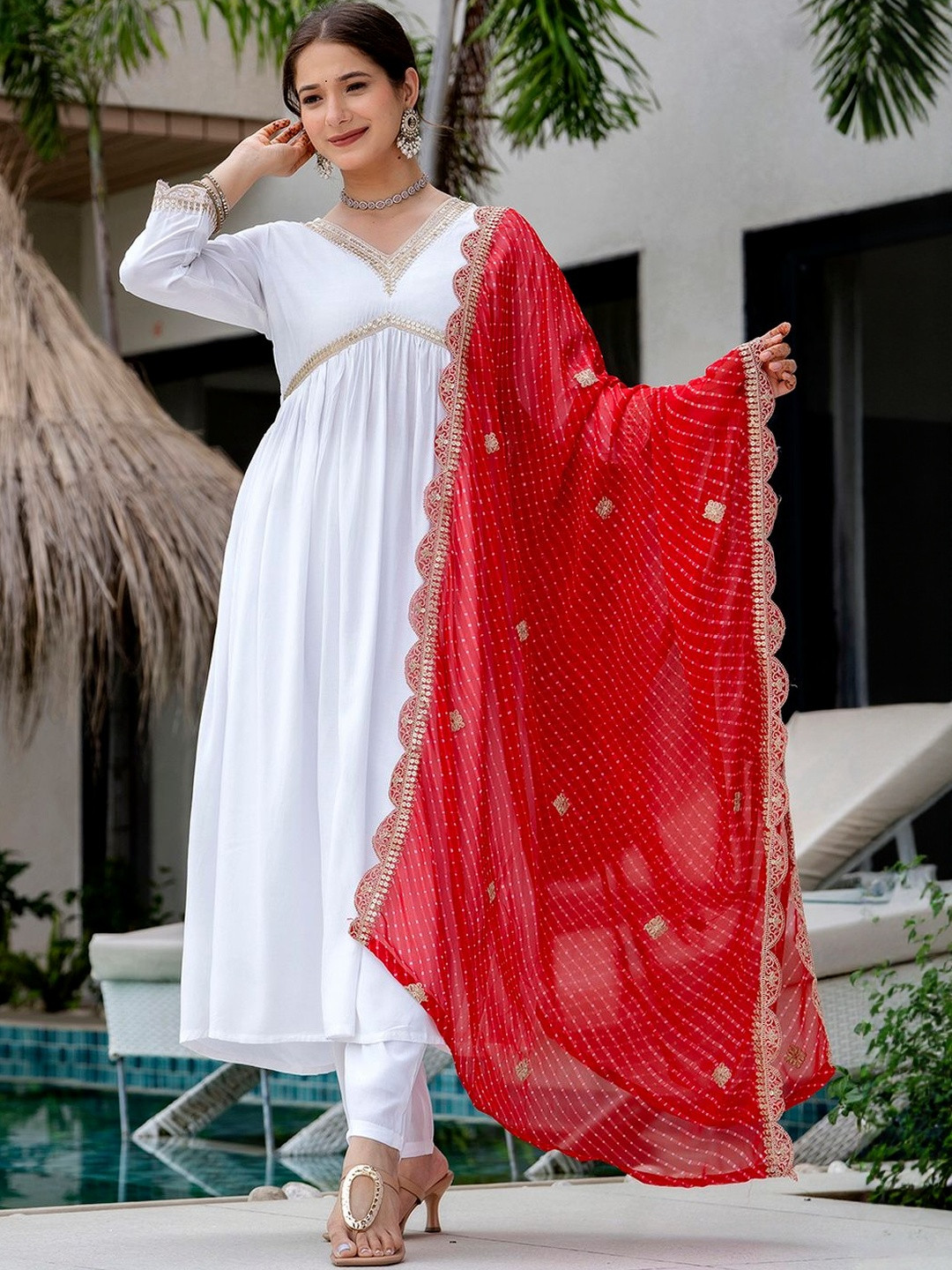 KALINI Women Yoke or Border Gotta Patti Kurta with Trousers & Dupatta