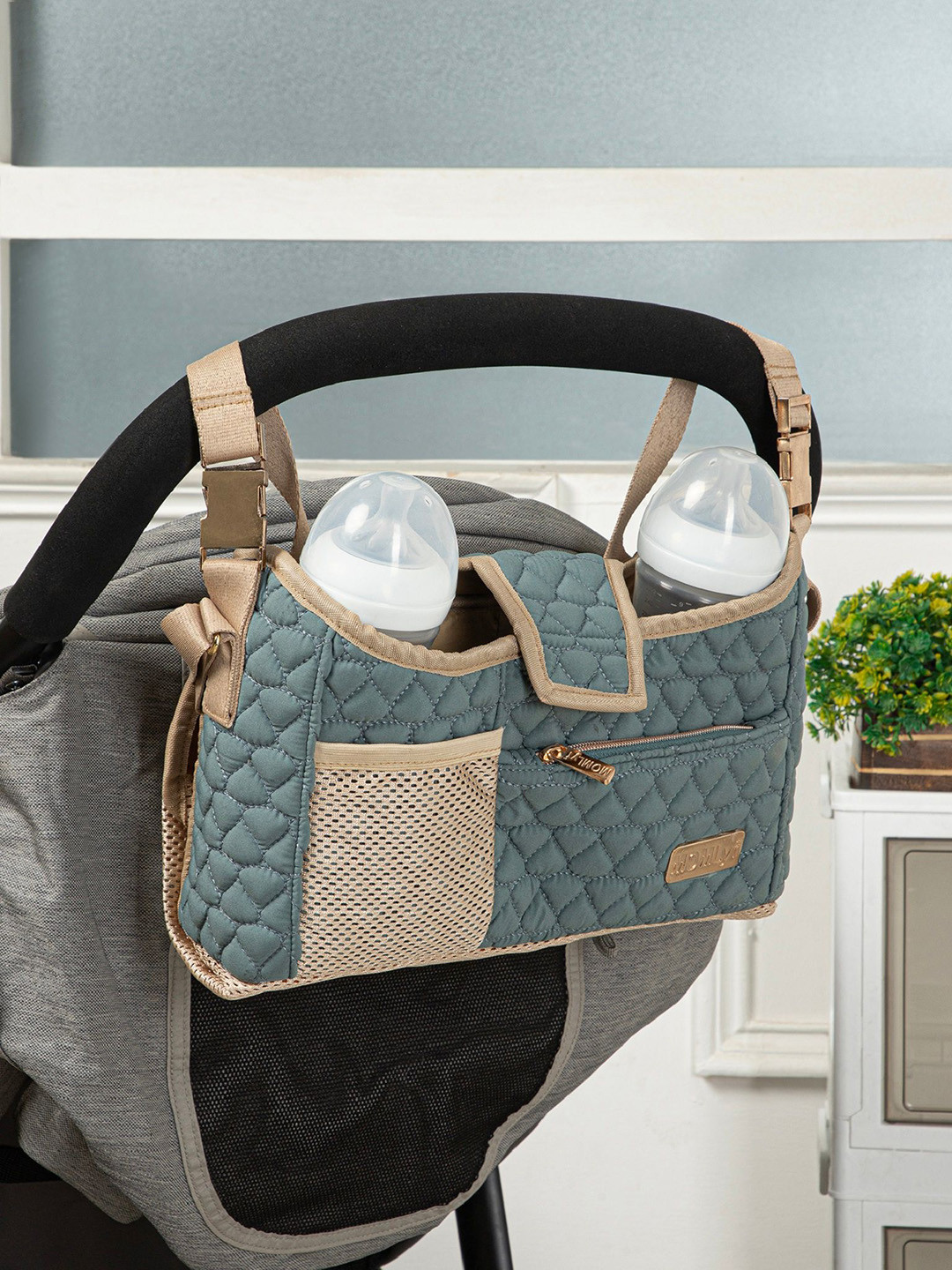 MOMLyf Truva Stroller Caddy Quilted Side Bag - Teal Green