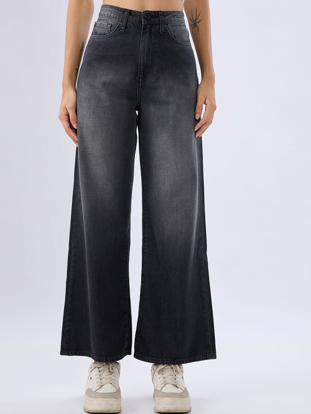 Spykar Black Wide Leg High Rise Jeans For Women