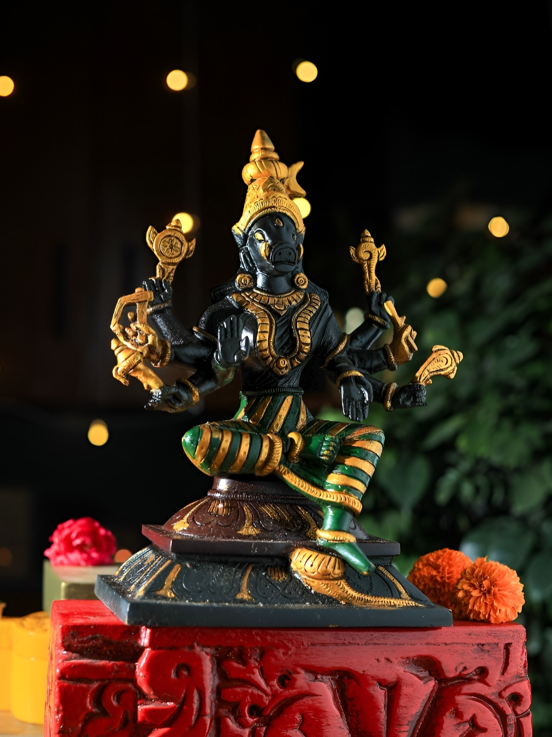 Revive Home Yellow & Black Religious Textured Maa Kali Showpieces