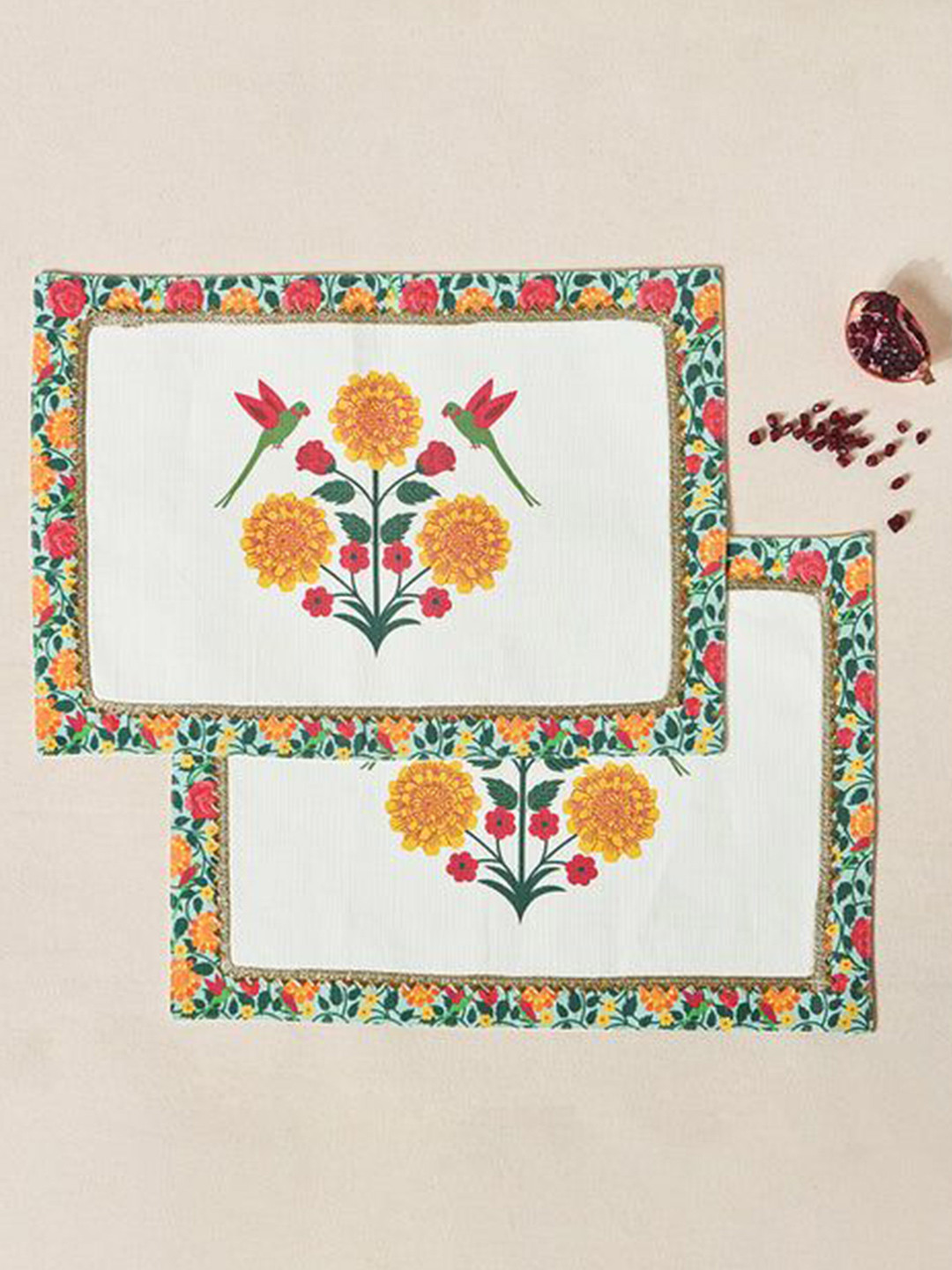 Chumbak Palace Memoirs White & Yellow 2 Pieces Printed Rani Bagh Placemats