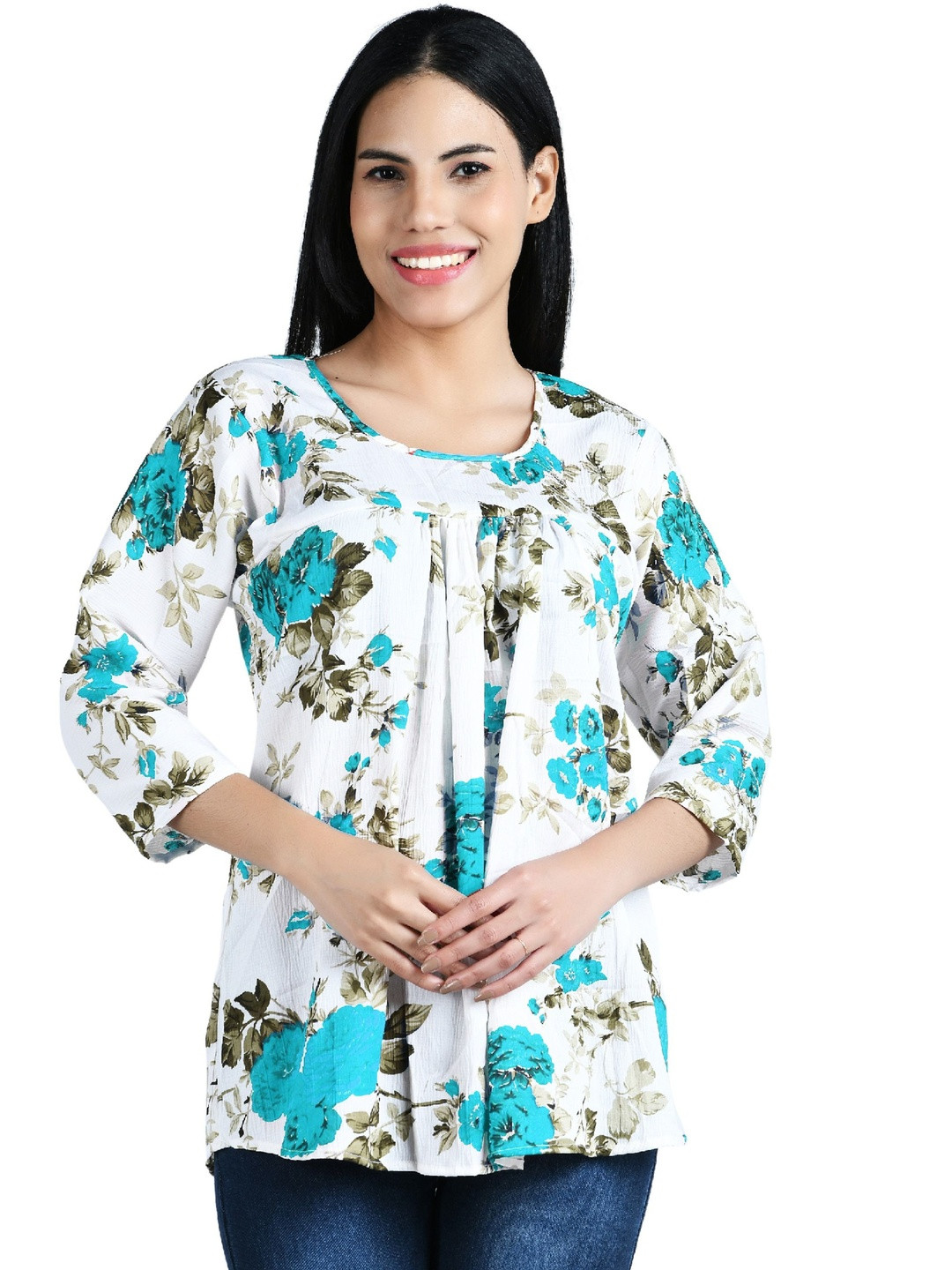 Trendy Stylish Printed  Women White & Floral A-Line Top