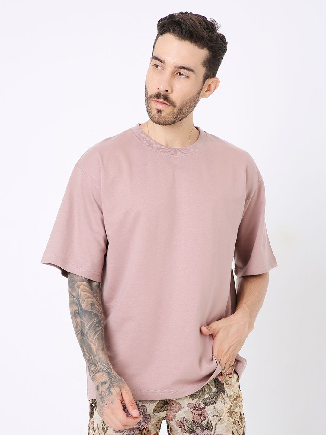 Blnk Drop-Shoulder Sleeves Round Neck Oversized Cotton T-shirt