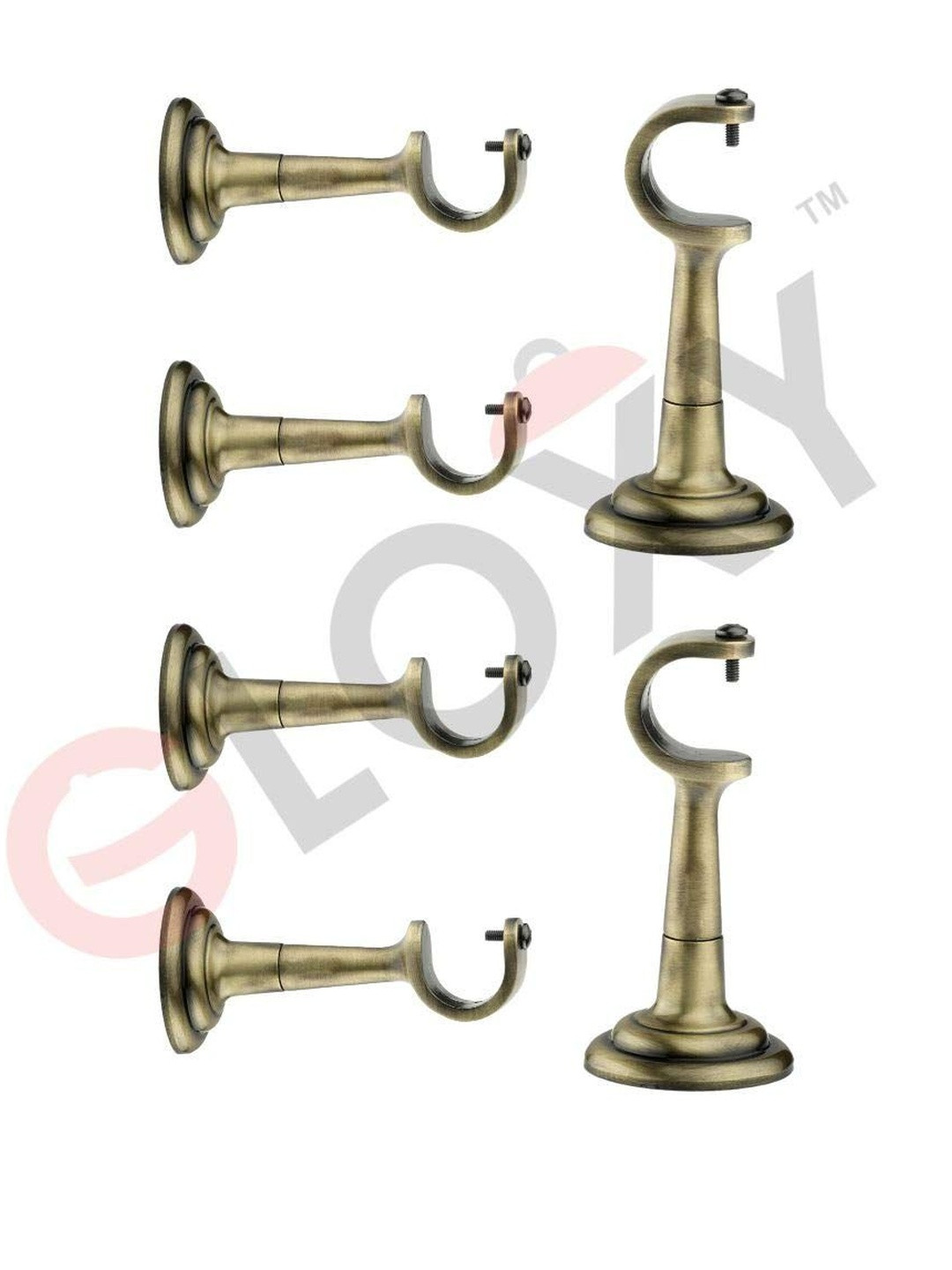GLOXY Set of 6 Brass Antique Zinc Curtain Holders for Single Rod