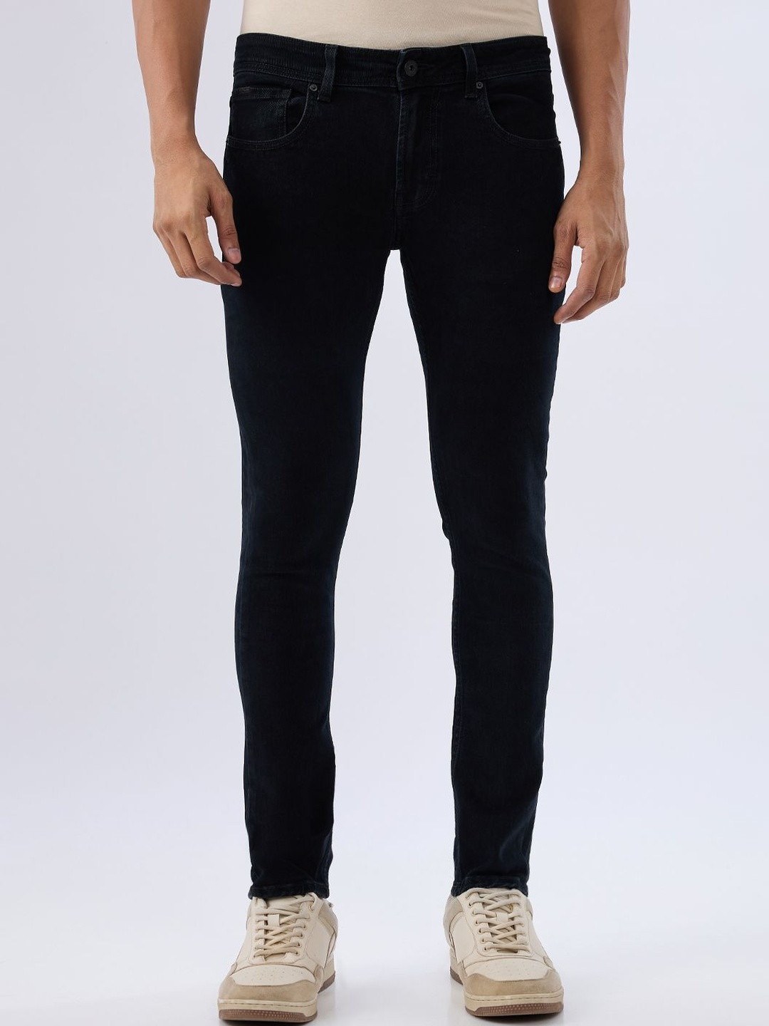 Spykar Carbon Black Slim Fit Low Rise Jeans For Men