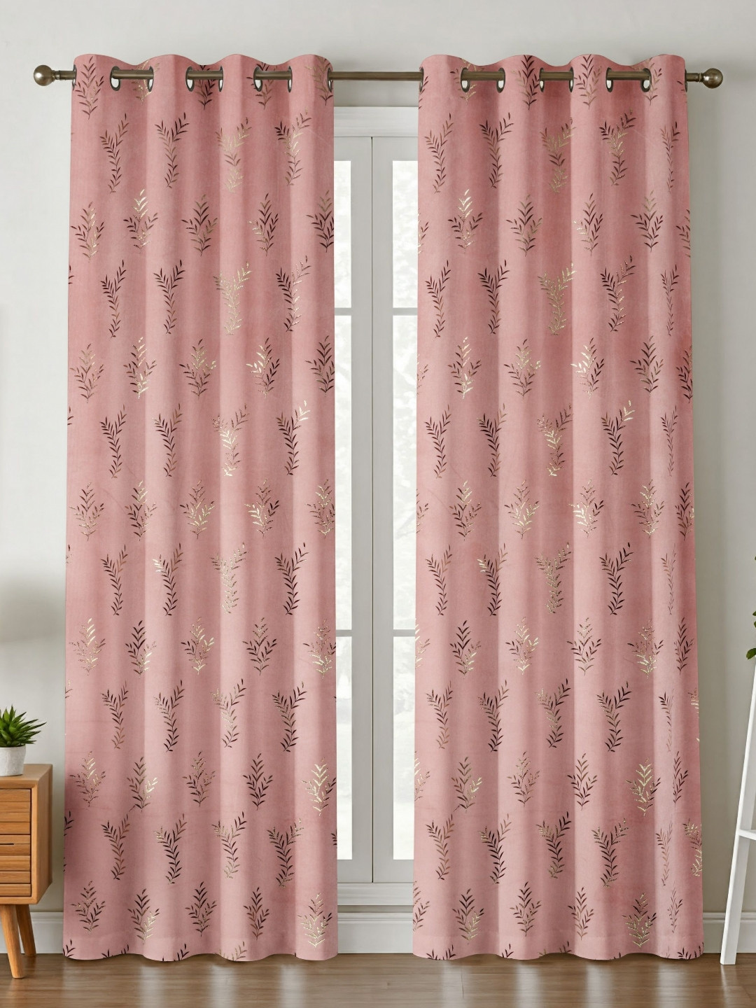 GEET CREATIONS Pink Floral Room Darkening Door Curtain