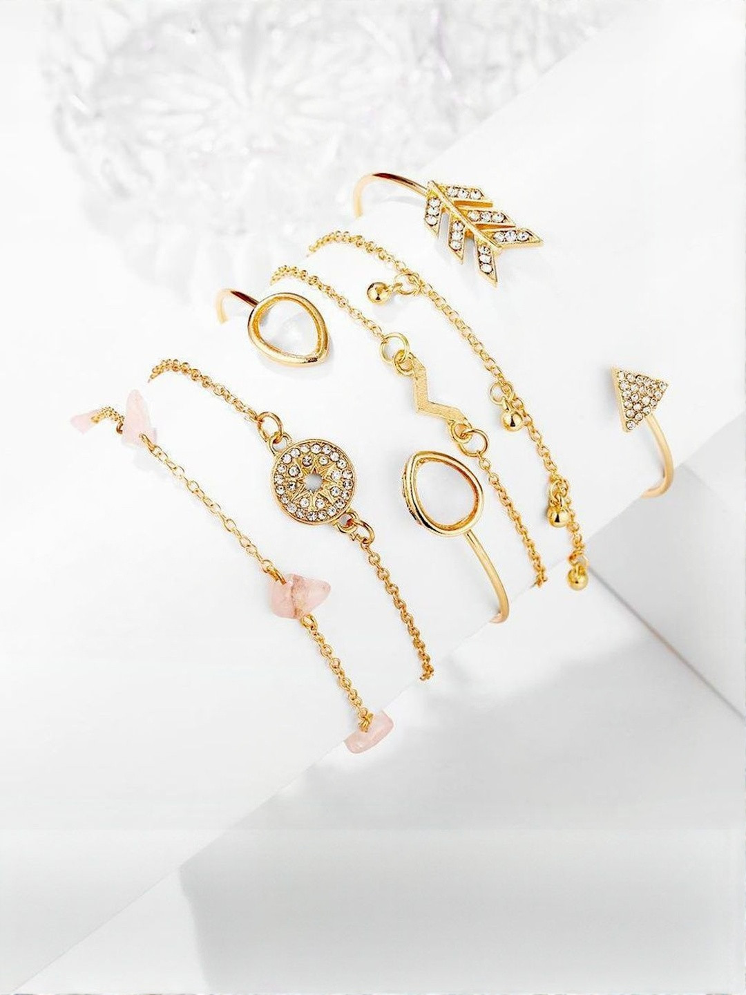 DressBerry Women Set of 6 Gold Plated Cubic Zirconia Star Arrow Crystal Cuff Bracelet