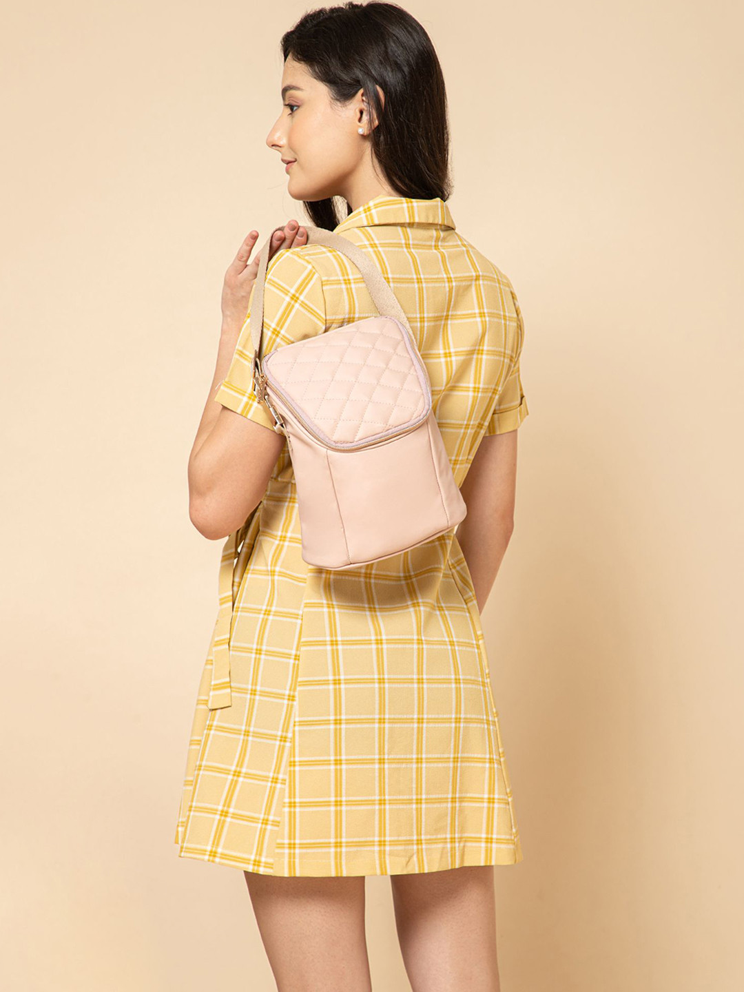 MOMLyf Cubbii Grab And Go Vegan Leather Quilted Detail Side Bag - Powder Blush Pink