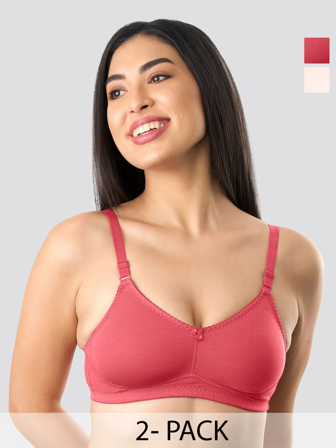 Kalyani Women Pack of 2 Solid Full Coverage Non Padded Non-Wired Back Closure Bra