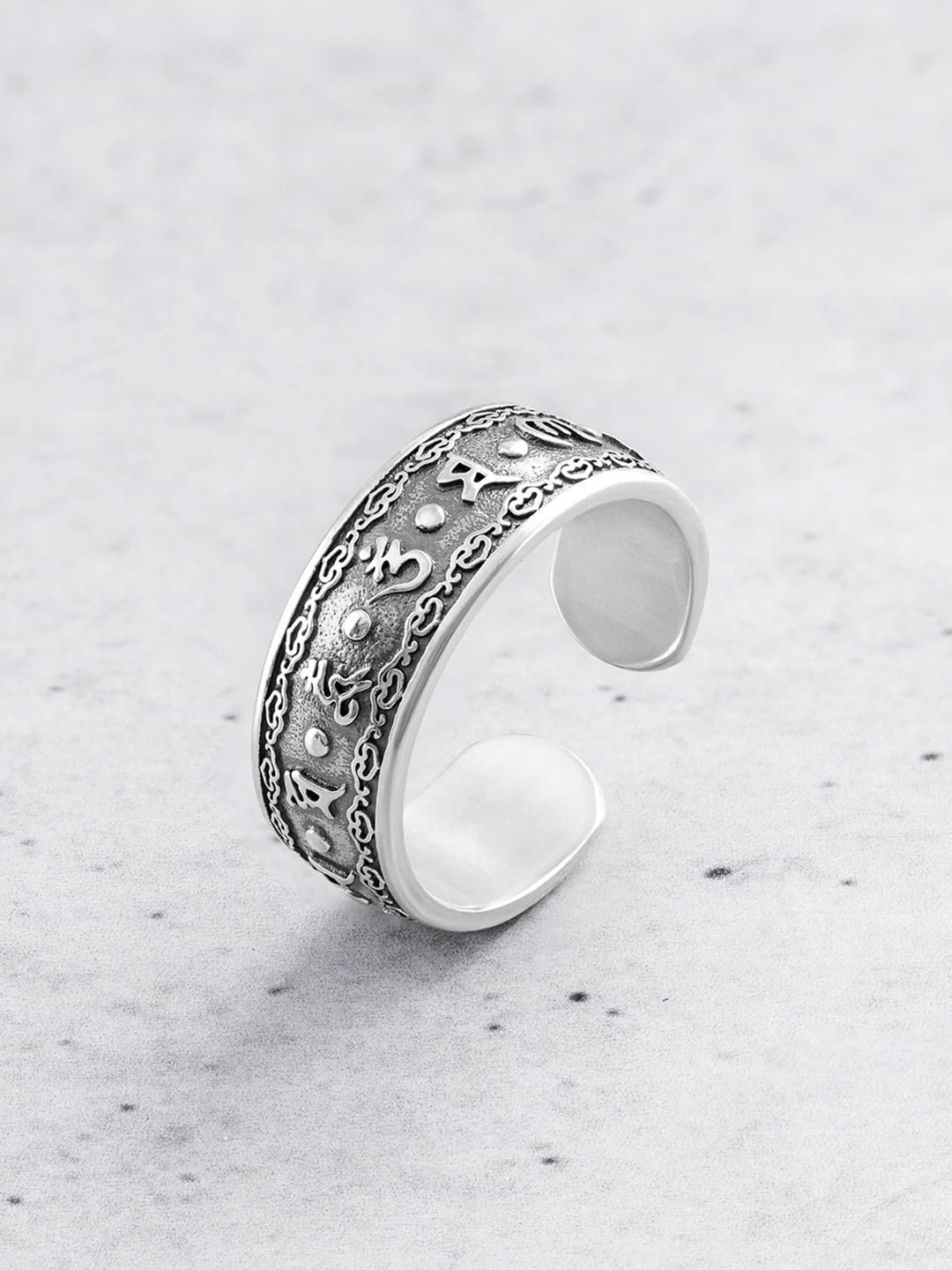 ORIONZ Men 925 Sterling Silver Zenstorm Band Adjustable Finger Ring