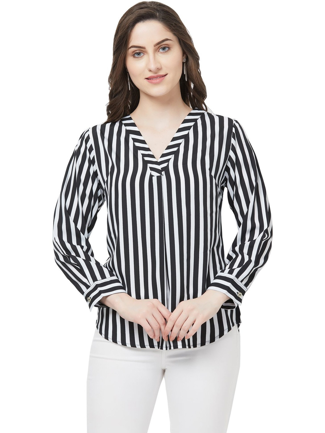 G0-4 IT Women Striped V Neck Casual Top