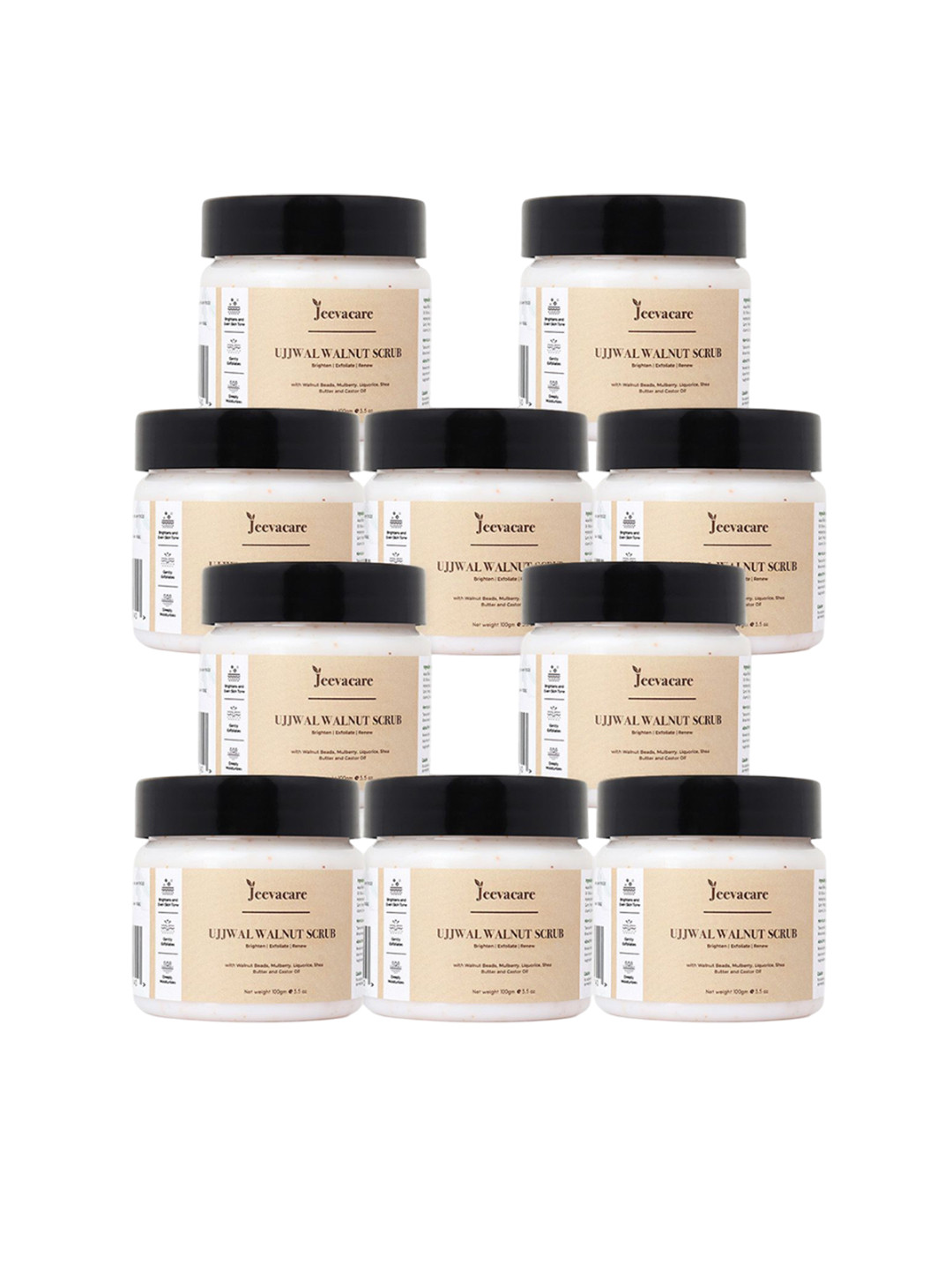 Jeevacare Set Of 10 Ujjwal Walnut Scrub With Aloe Vera - 100 g Each