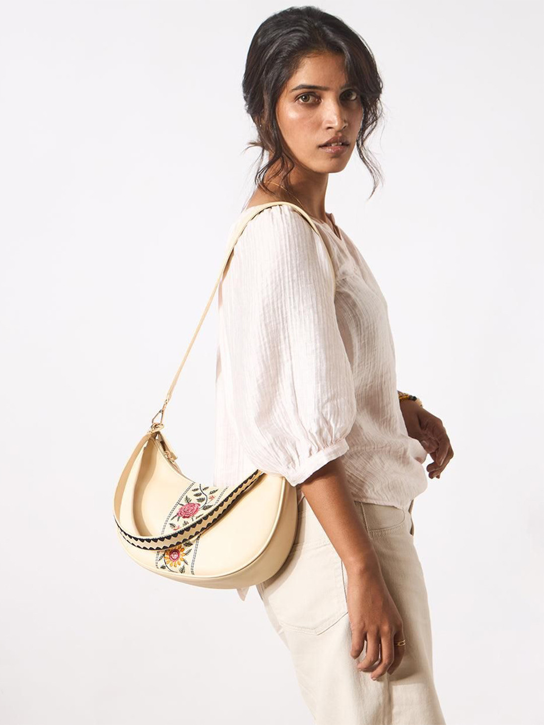 Chumbak Floral Printed Half Moon Bag