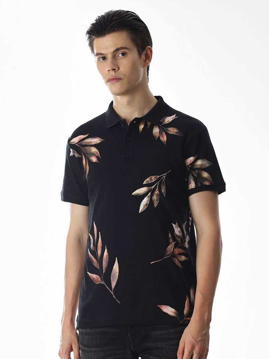 Jack & Jones Jjpr Tansy Floral Printed Polo Collar Pure Cotton T-shirt