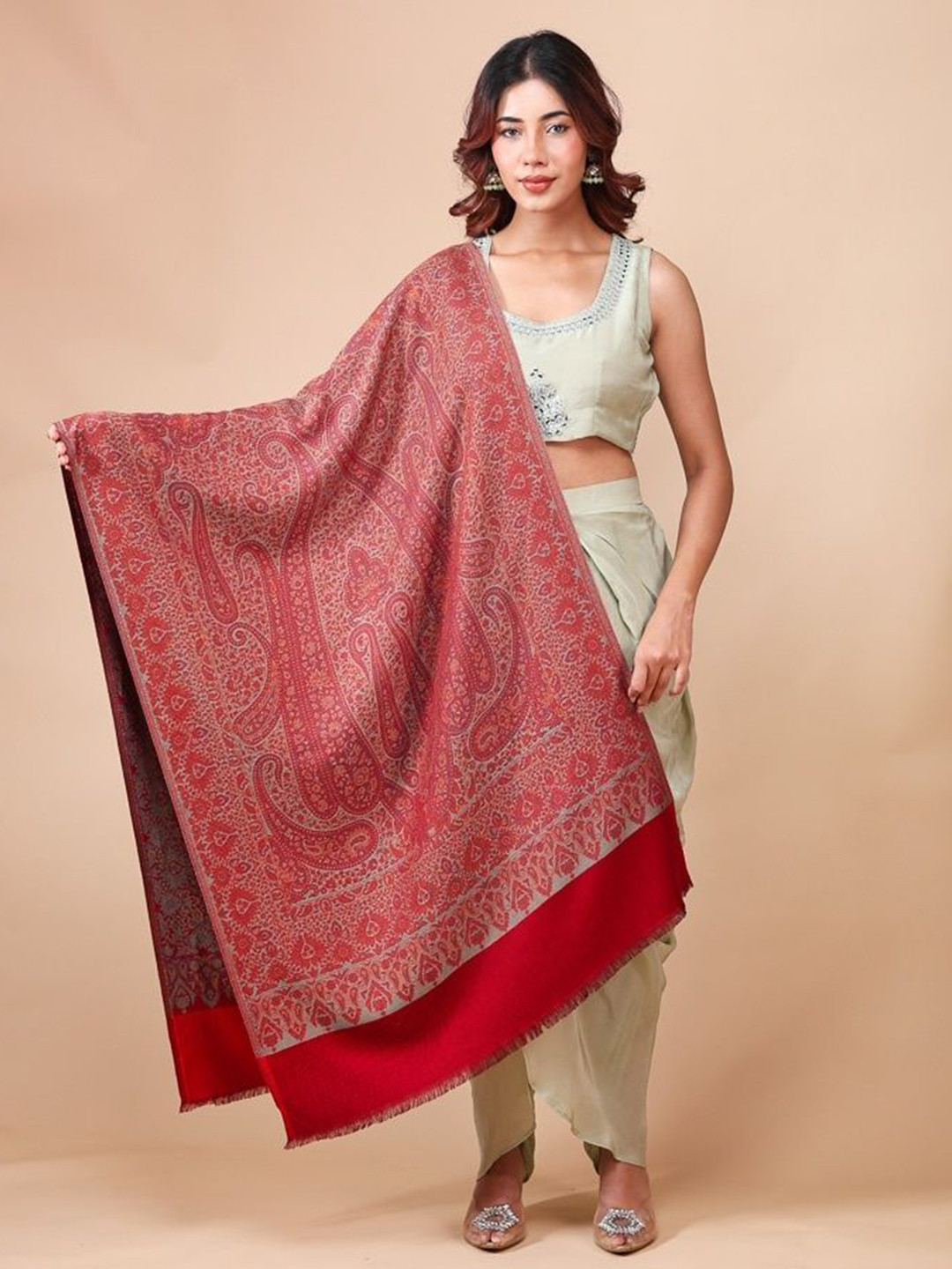 THE SHAWL STUDIO Paisley Woven Design Modal Silk Kani Shawl