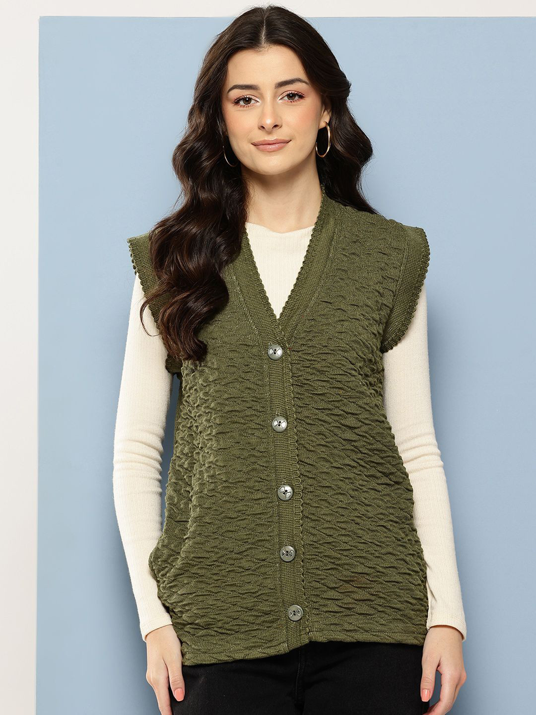 BAESD Women Textured Woollen Cardigan