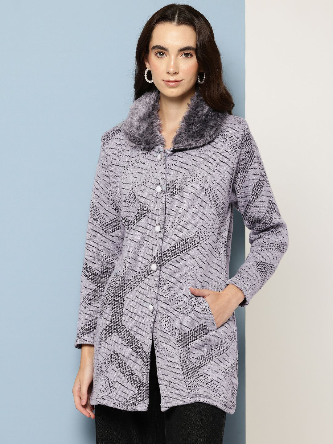 BAESD Women Woollen Shawl Collar Long Sleeves Cardigan