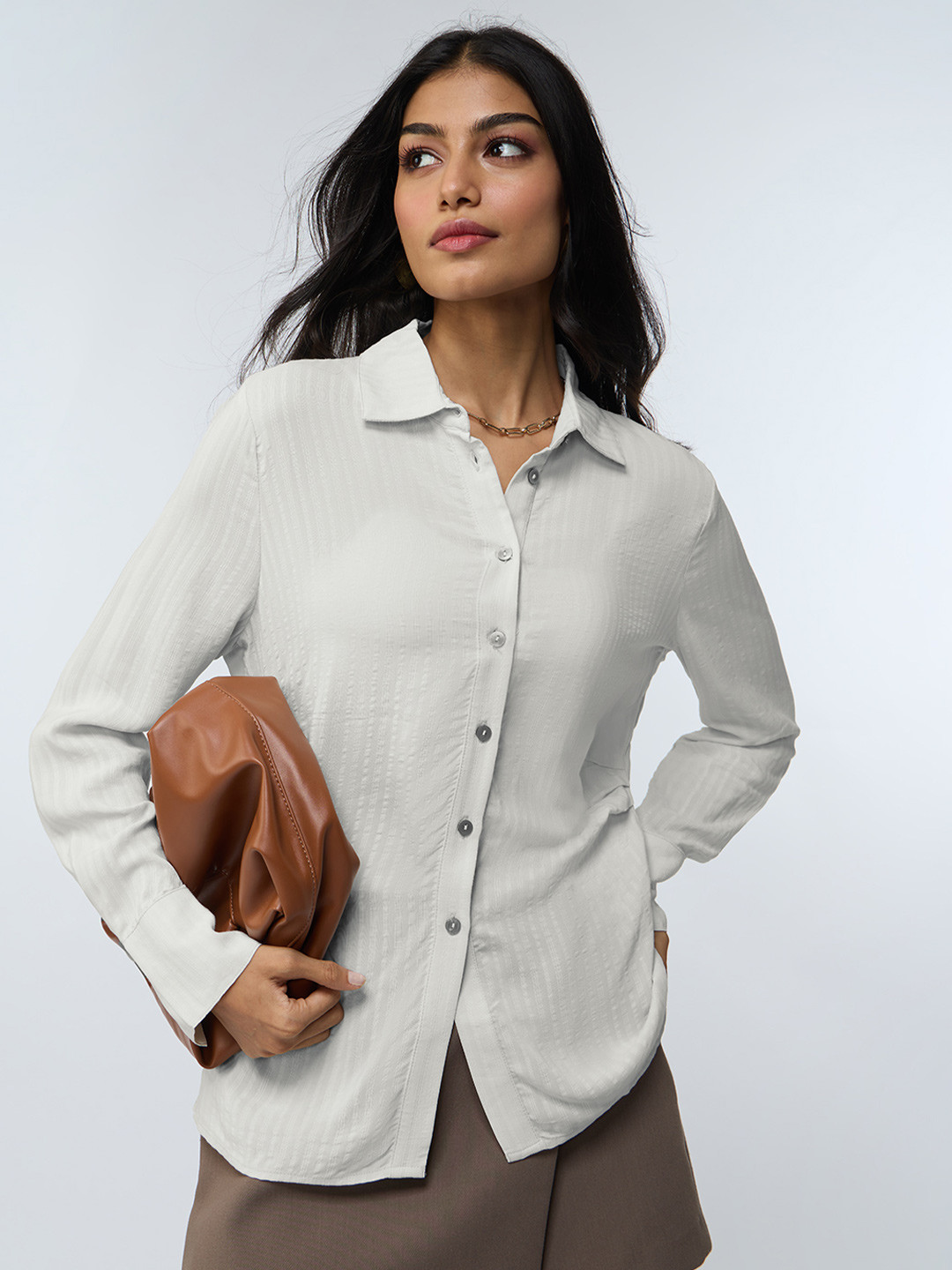 The Souled Store Side Rouching Textured Casual Shirt