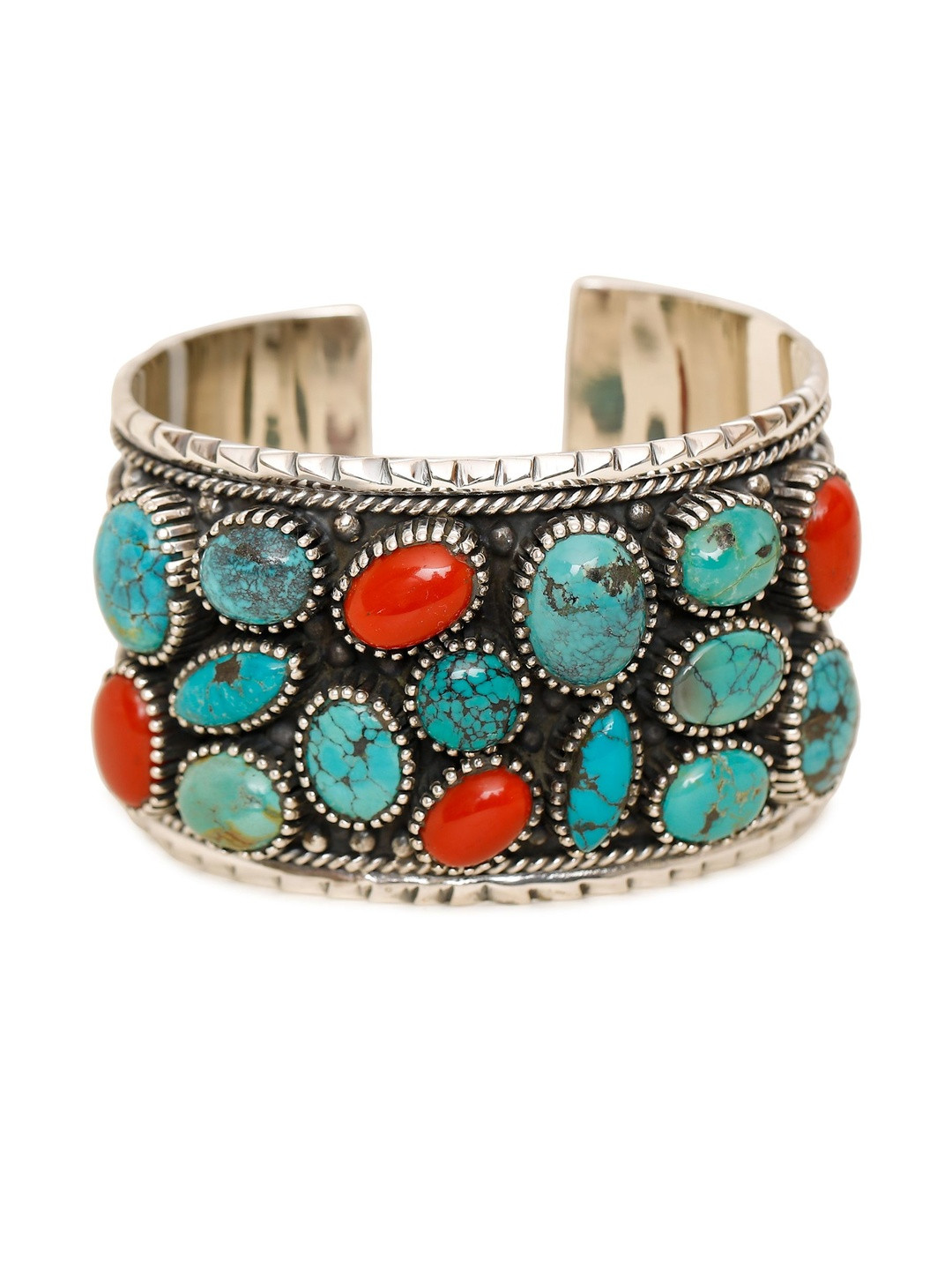 Exotic India Women Sterling Silver Turquoise Cuff Bracelet