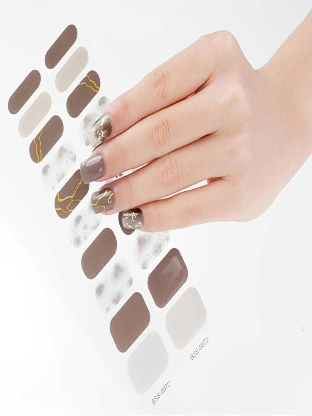 TLISMI Set Of 20 Self Adhesive Semi Cured Nail Gel Strips - Cocoa Marble Touch