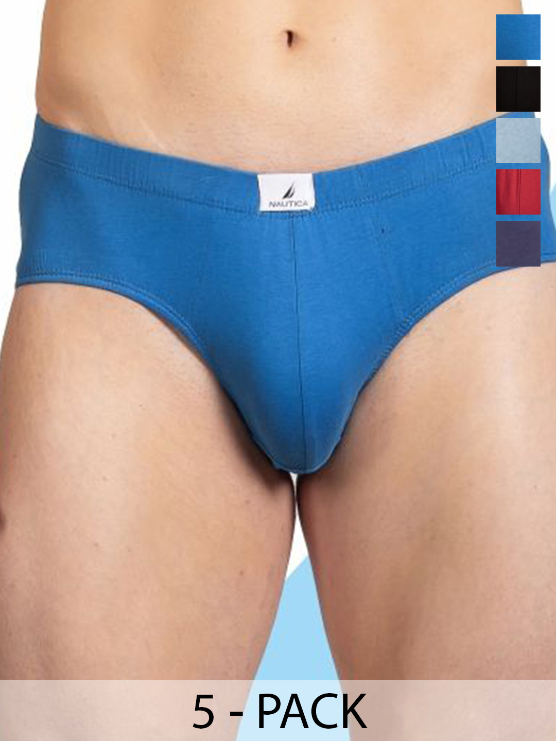 Nautica Men Pack Of 5 Pure Solid Cotton Low-Rise Basic Briefs
