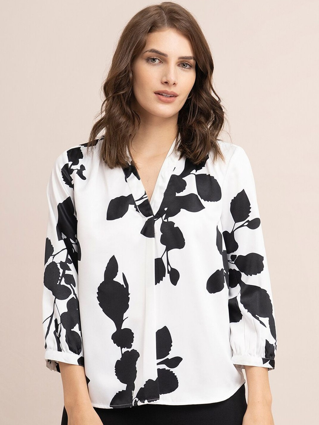 THE FAB FACTORY Women Satin Floral Printed Top