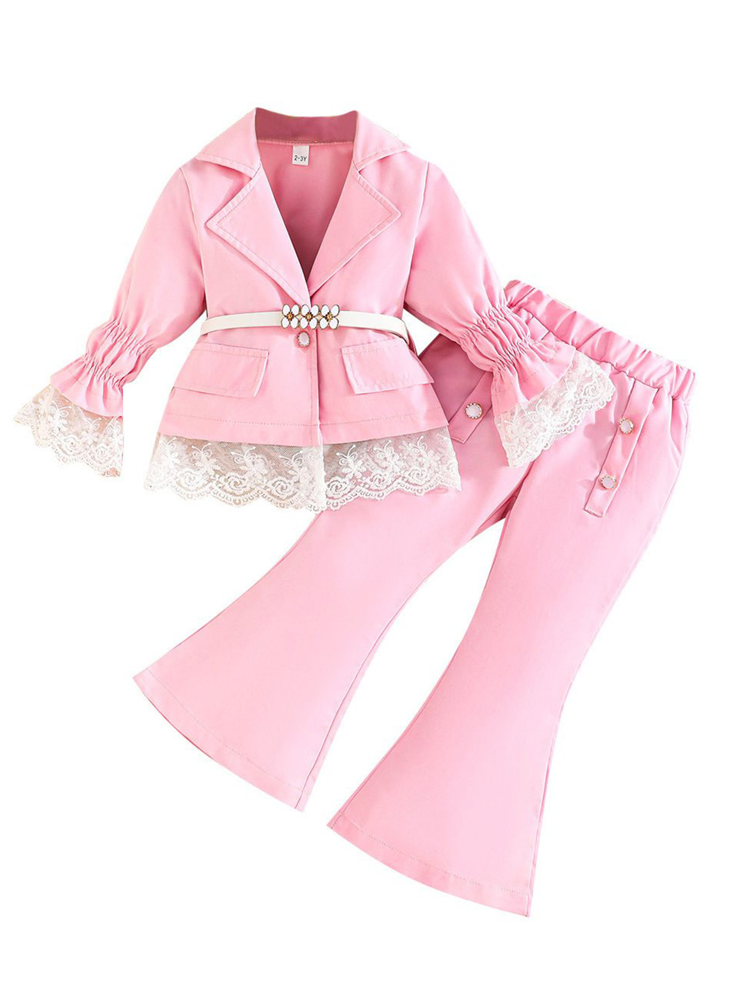 StyleCast x Revolte Girls Top with Trousers Clothing Set with Lace Detail