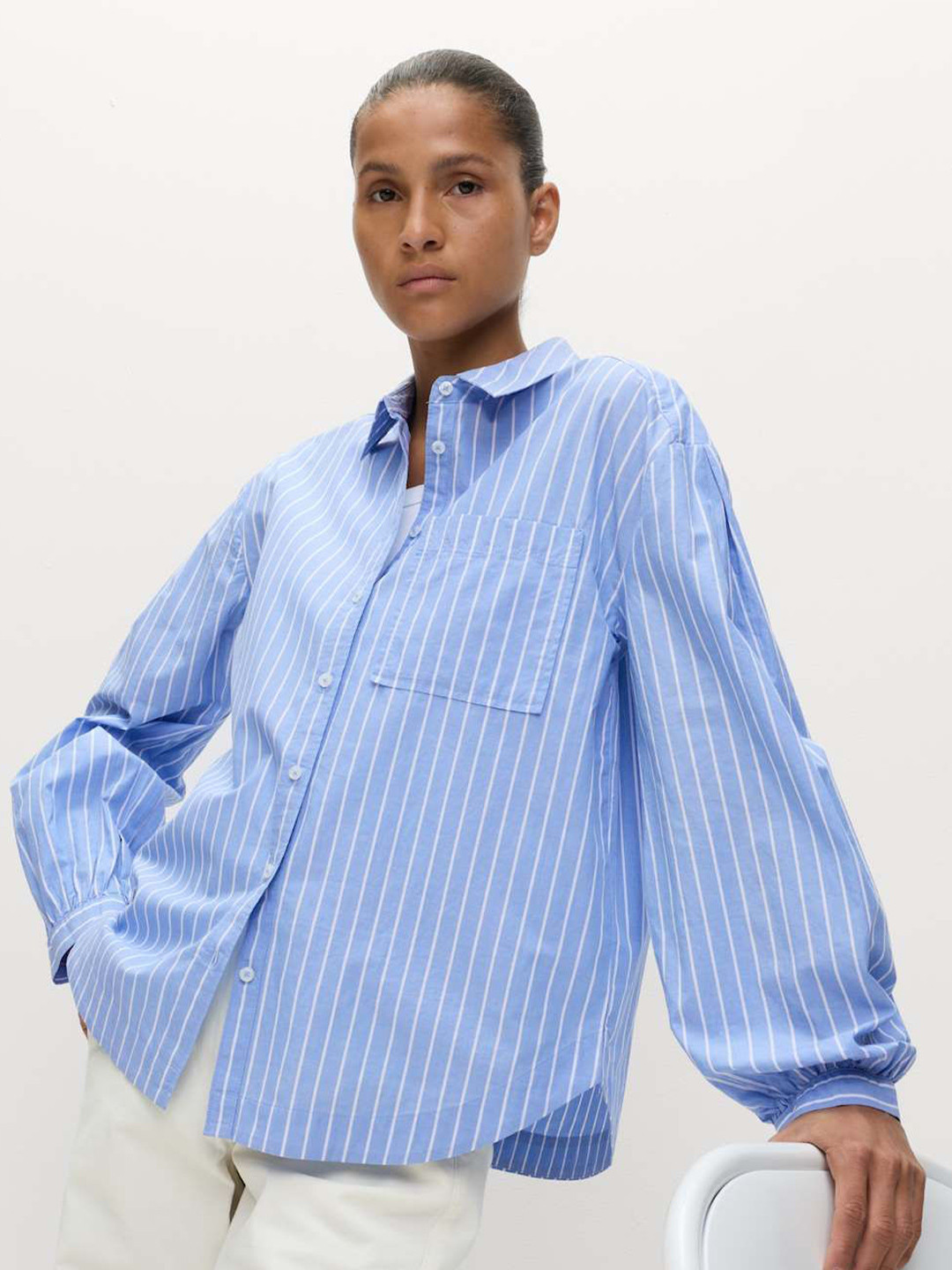 Marks & Spencer Boxy Striped Spread Collar Pure Cotton Boxy Fit Shirt