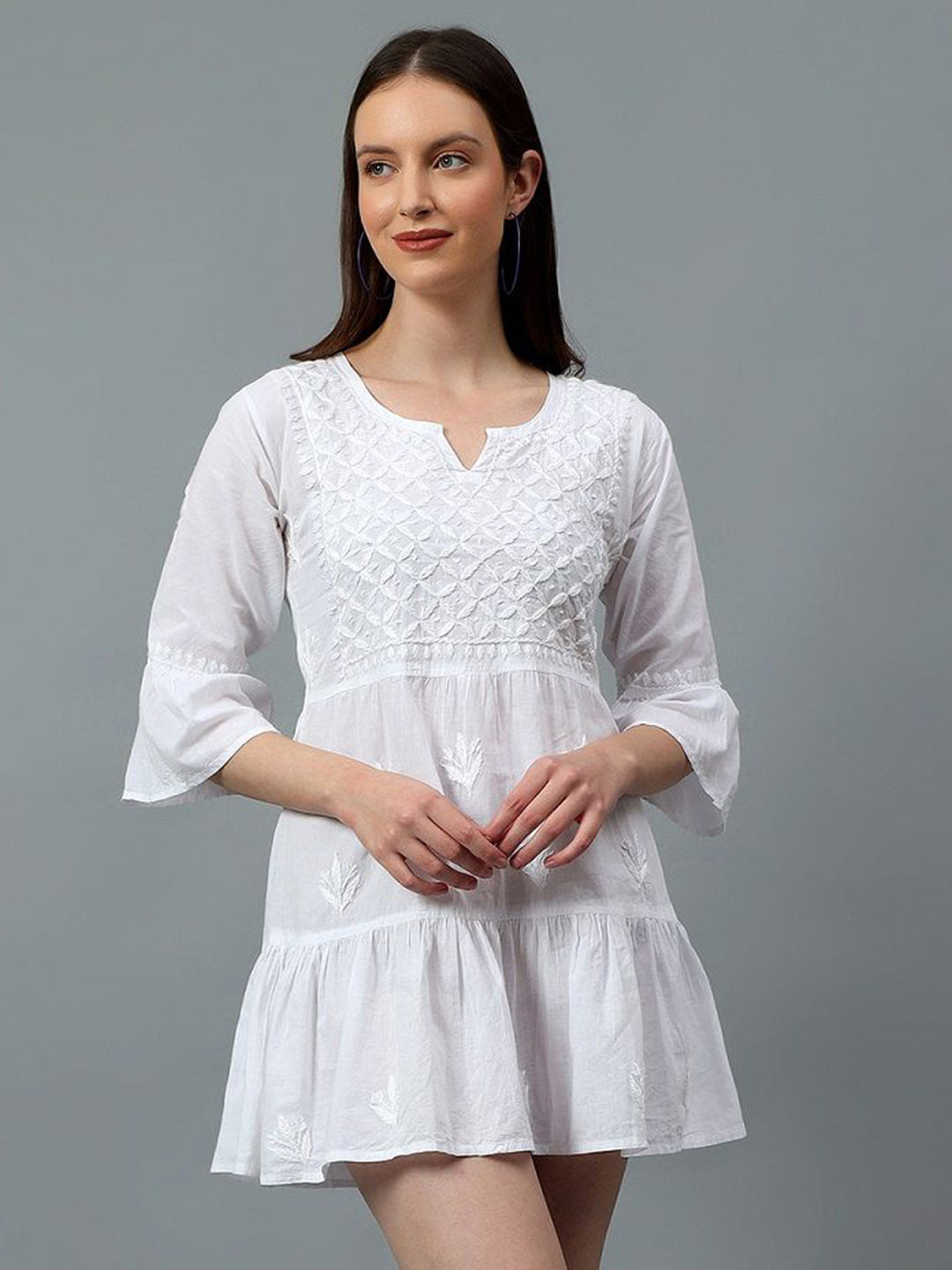 NAZAQAT ETHNIC INDIA Women Hand Embroidred Lucknowi Chikankari Pure Cotton Kurti