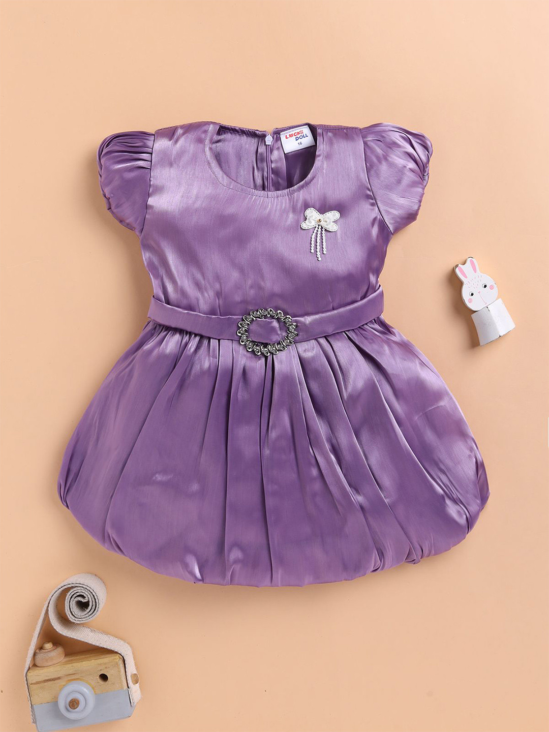 LACKii DOLL Girls Puff Sleeve Satin Fit & Flare Dress