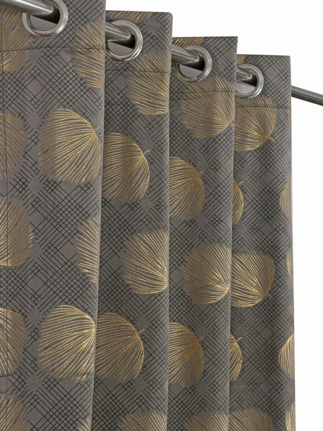Kiara Creations Grey & Gold 2 Pcs Tree Printed Room Darkening Window Curtains