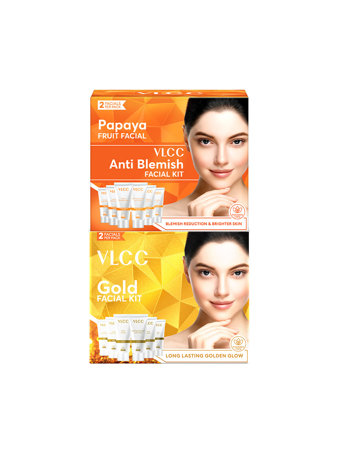 VLCC Gold Facial Kit For Luminous Complexion 60g & Papaya Fruit Facial Kit 60g