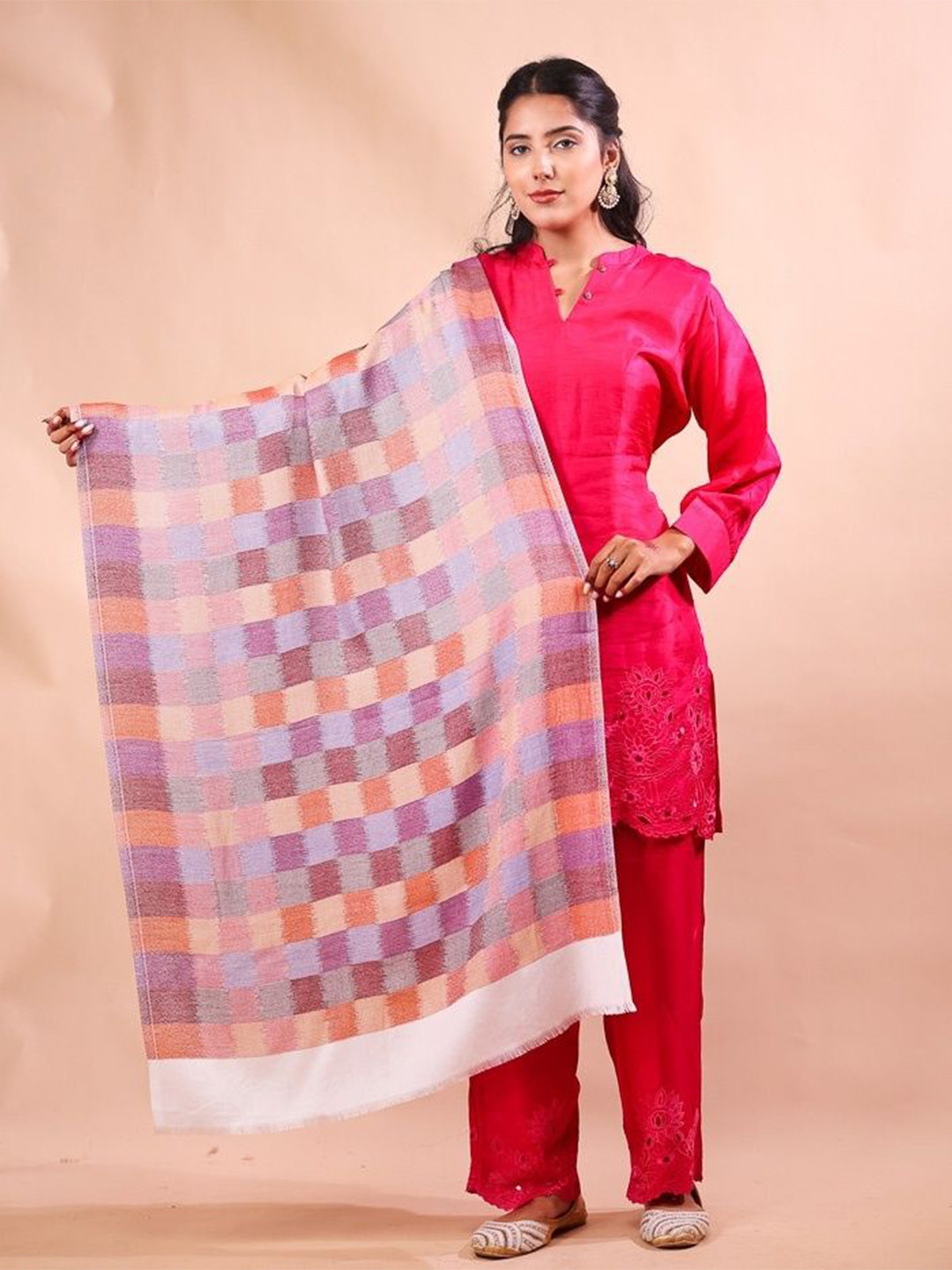 THE SHAWL STUDIO Ikat Checked Pure Modal Shawl