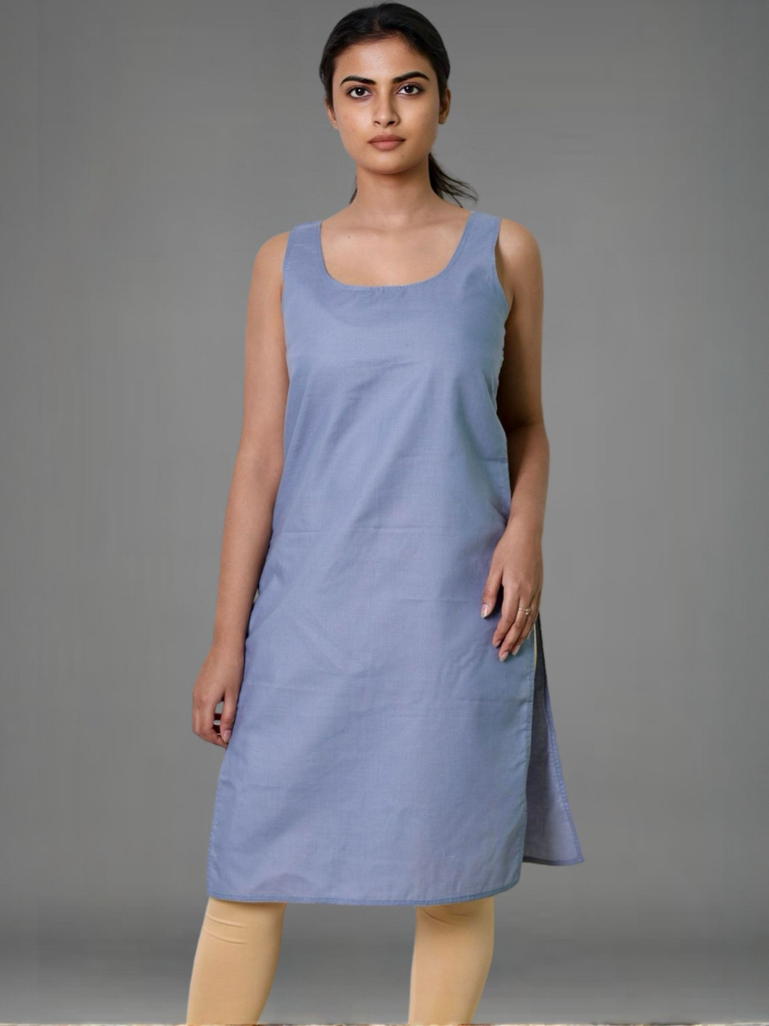 myplusfashion Women Pure Cotton Solid Long Camisole Slip