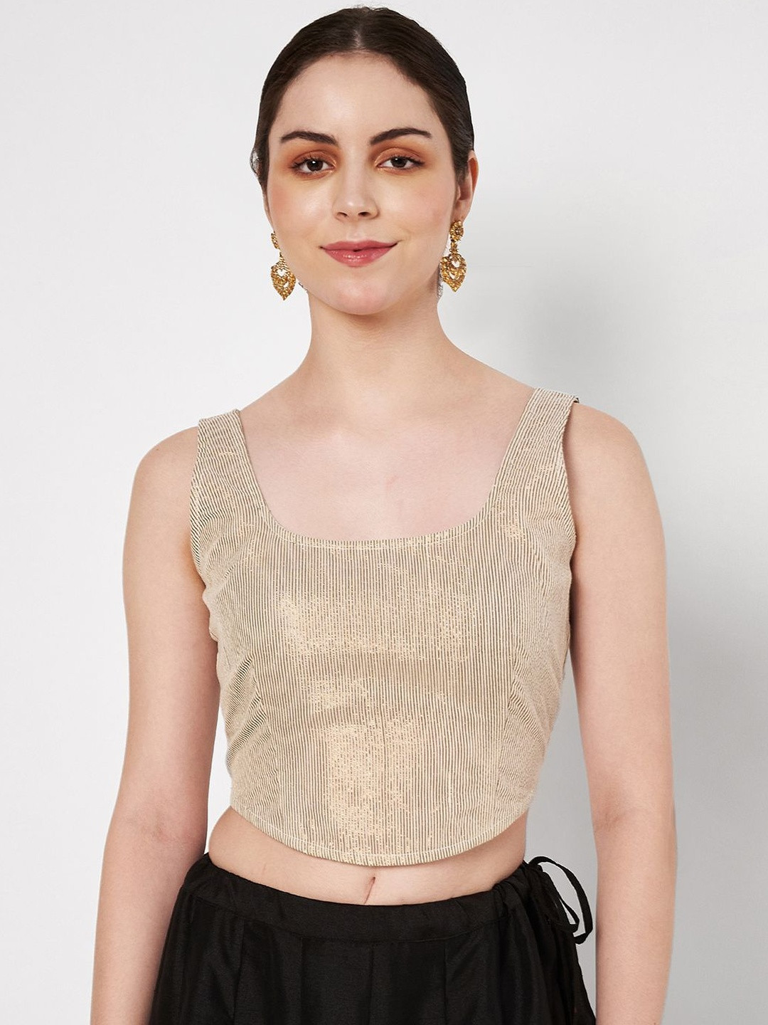 studio rasa Striped Sheen Blouson Crop Top