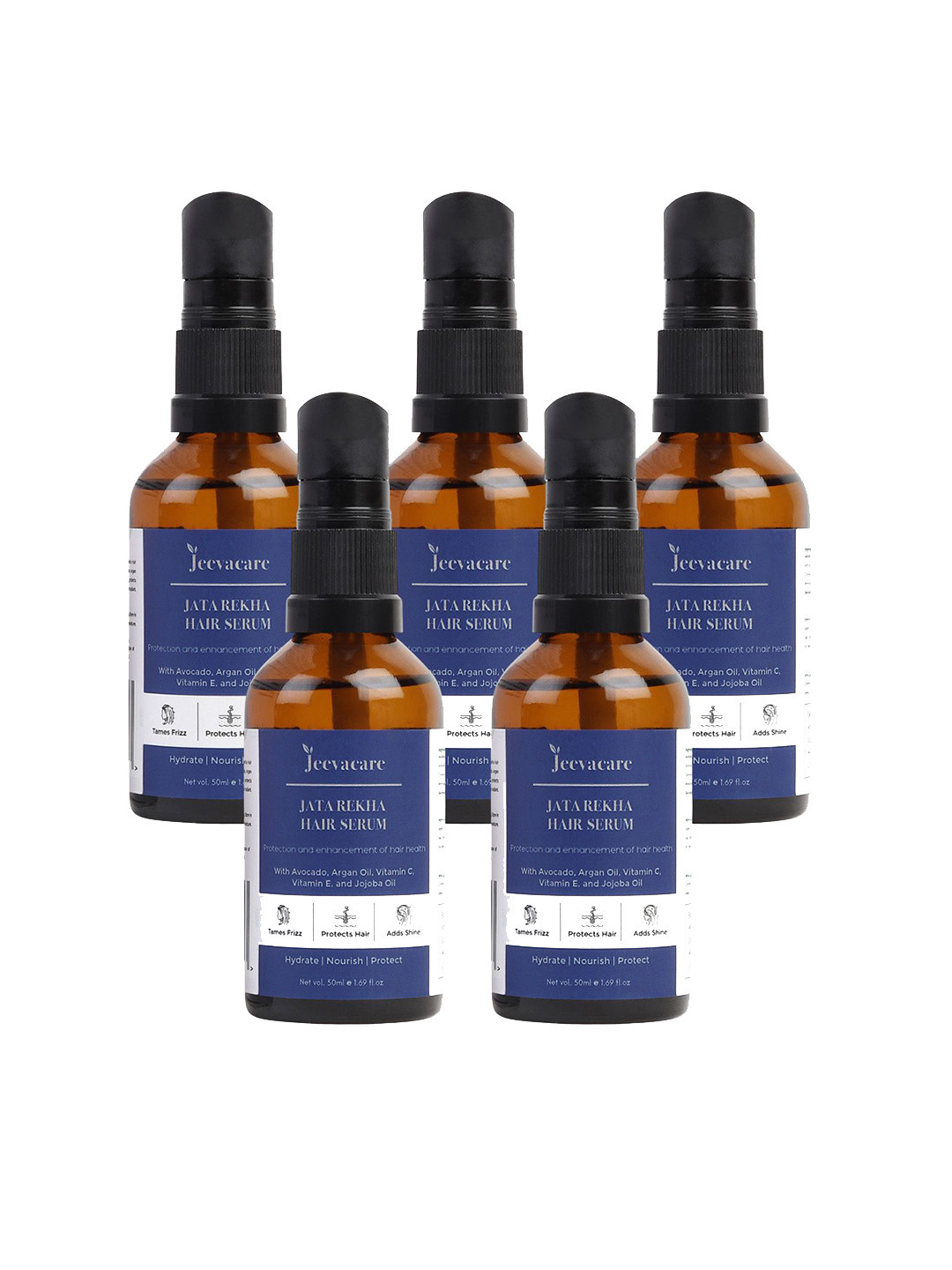 Jeevacare Set Of 5 Jata Rekha Hair Serum With Argan & Jojoba Oil For Nourishment 50ml Each