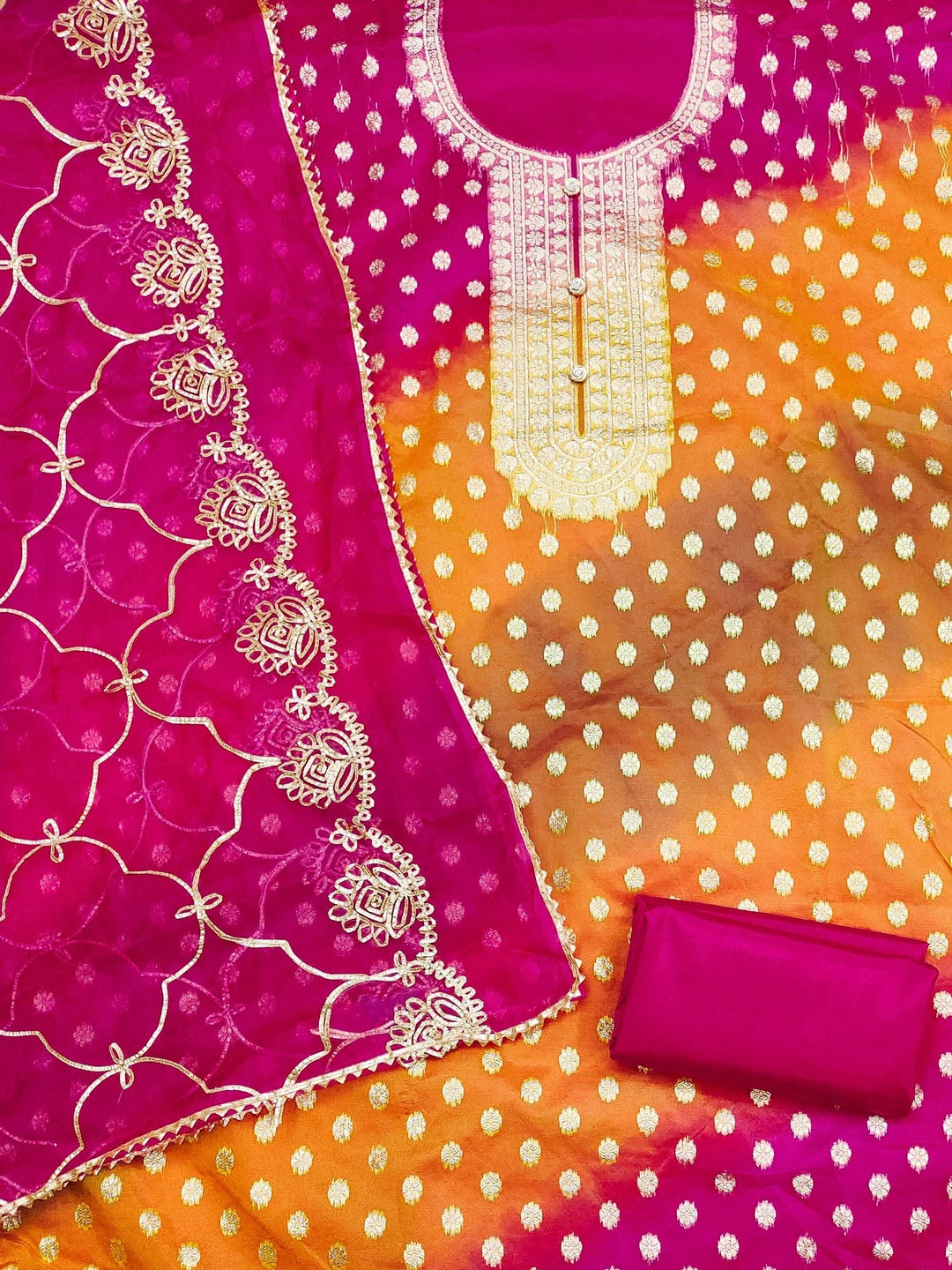 KALINI Women Multi Woven Design Organza Unstitched Dress Material