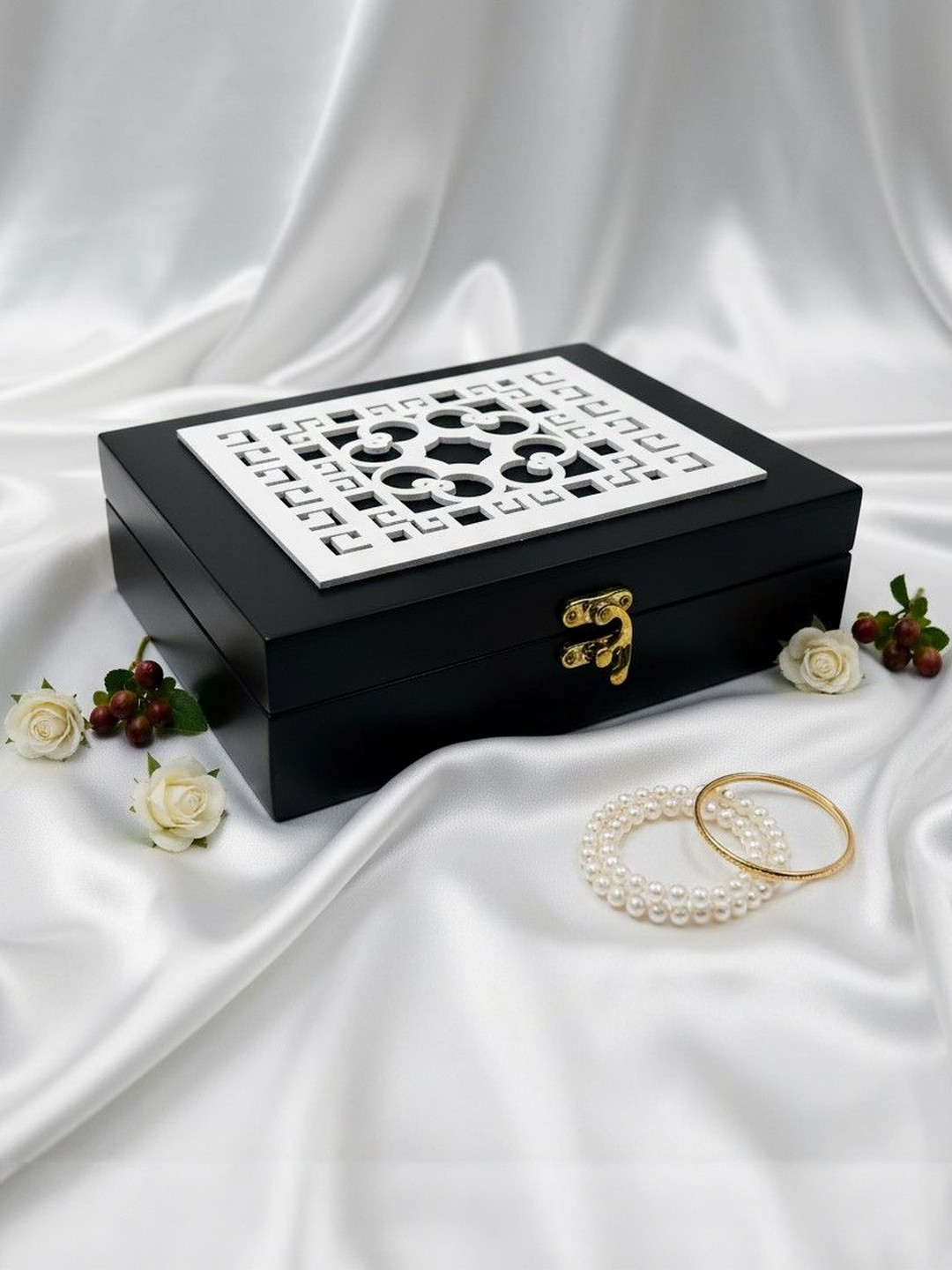 Angira handicrafts Elegant Black  Velvet Interior Wooden Storage Box