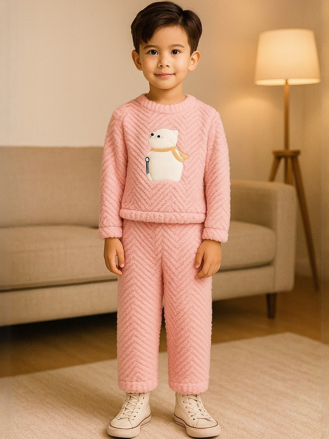 FITIN OUTFIT Kids Printed Pure Wool Long Sleeves T-shirt With Trouser