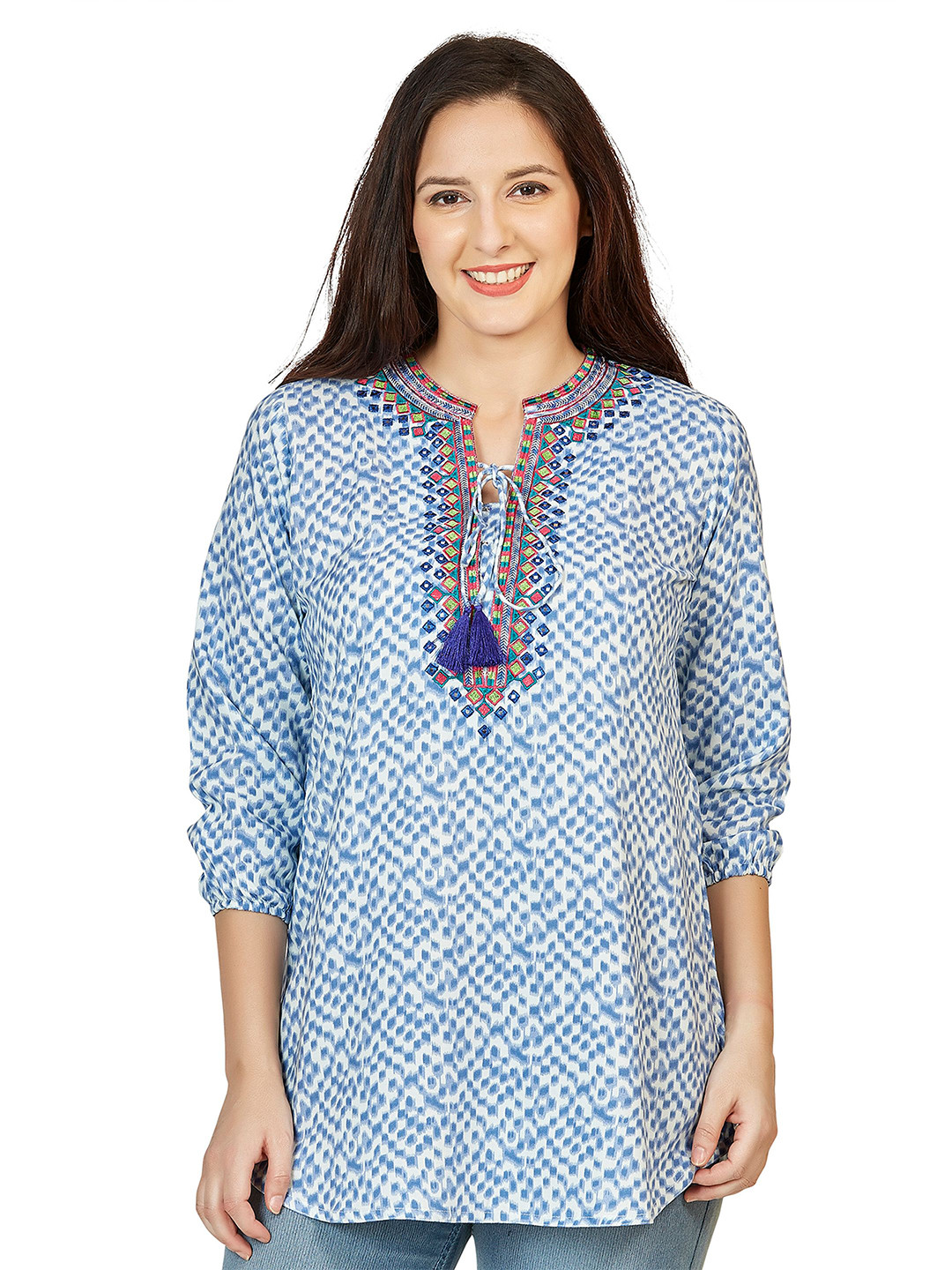 SANAA Geometric Printed Tie-Up Neck Kurti