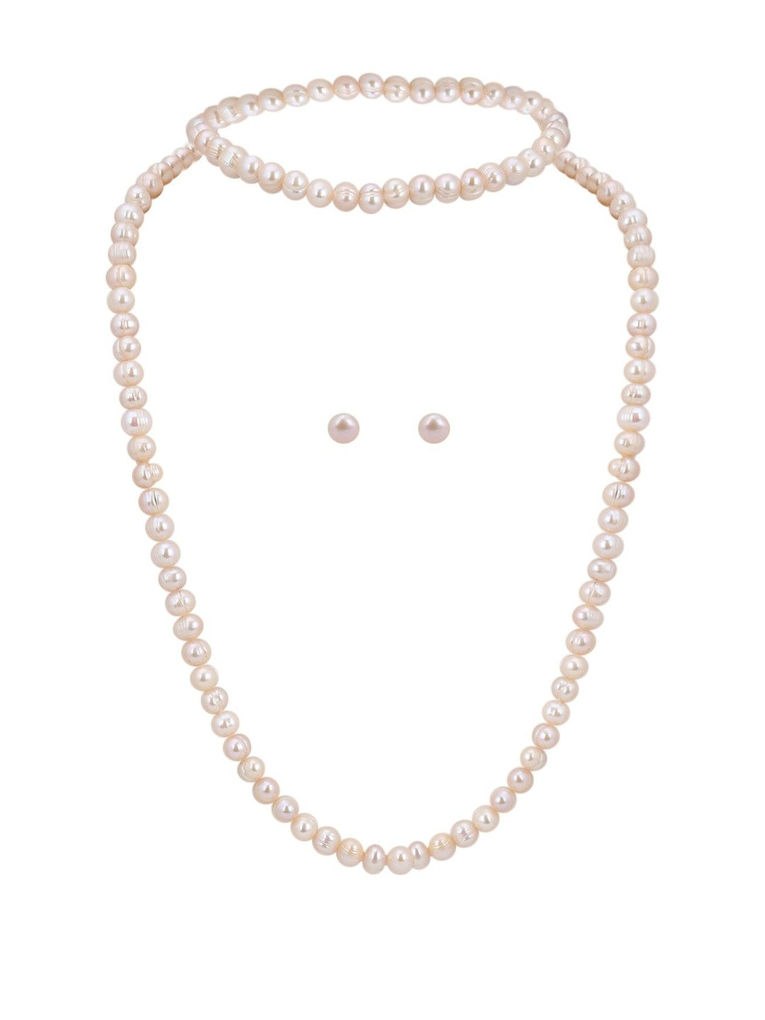 D.D Pearls Women Hyderabadi Freshwater Long Pearls Necklace Earrings Jewellery Set