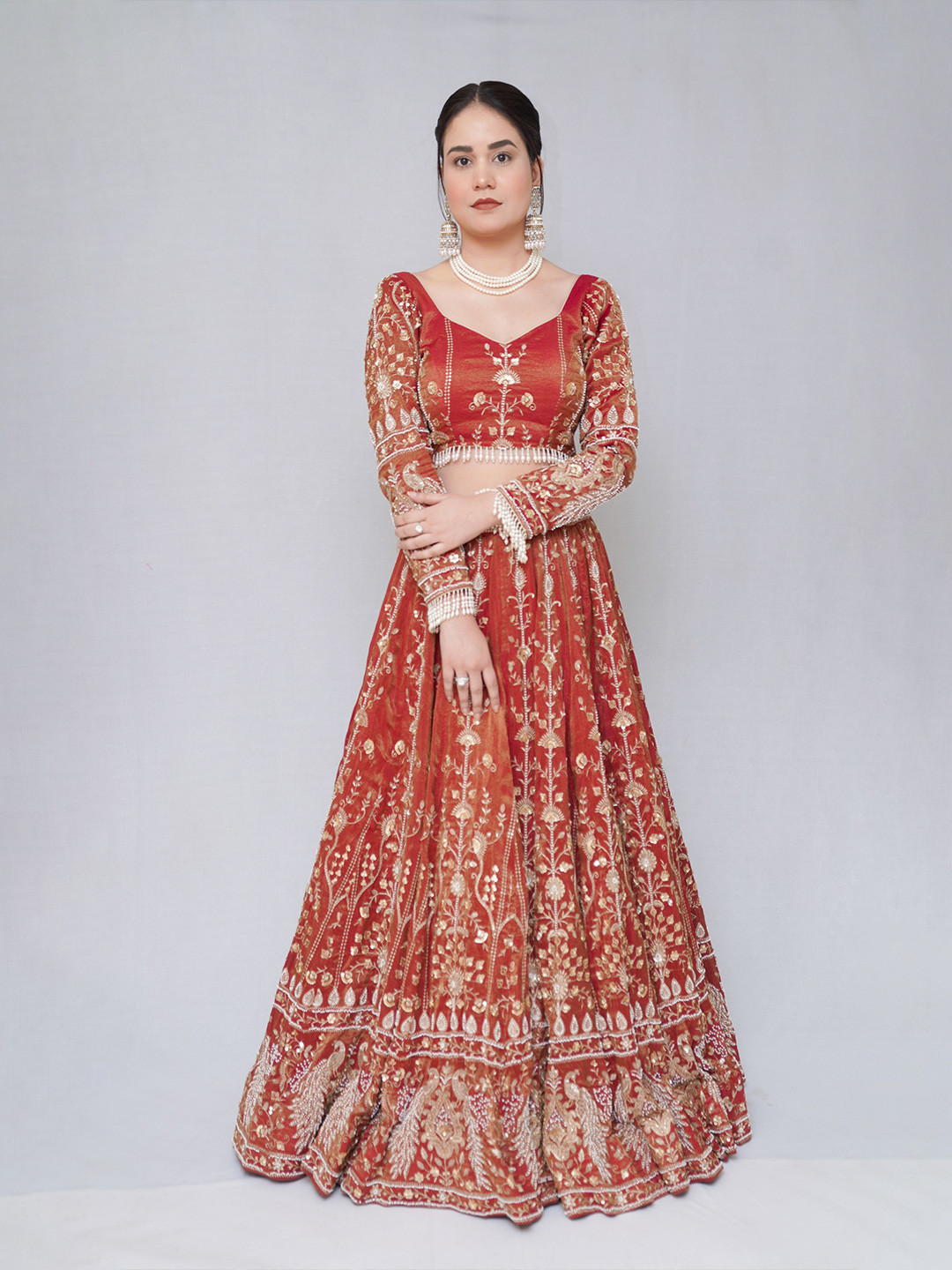 IMONI Ready To Wear Embroidered Tissue Lehenga & Blouse