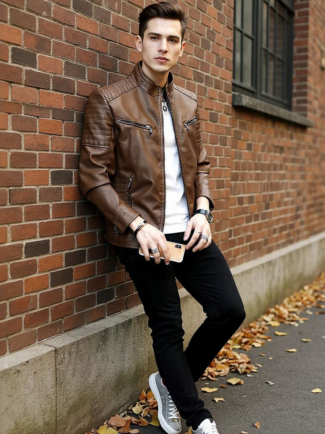 HERE&NOW Men Leather Jacket