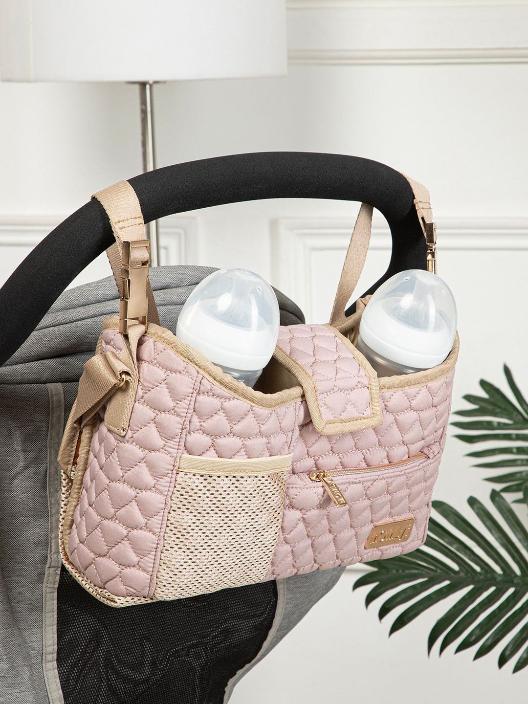 MOMLyf Truva Quilted Stroller Caddy Side Bag - Blush Pink